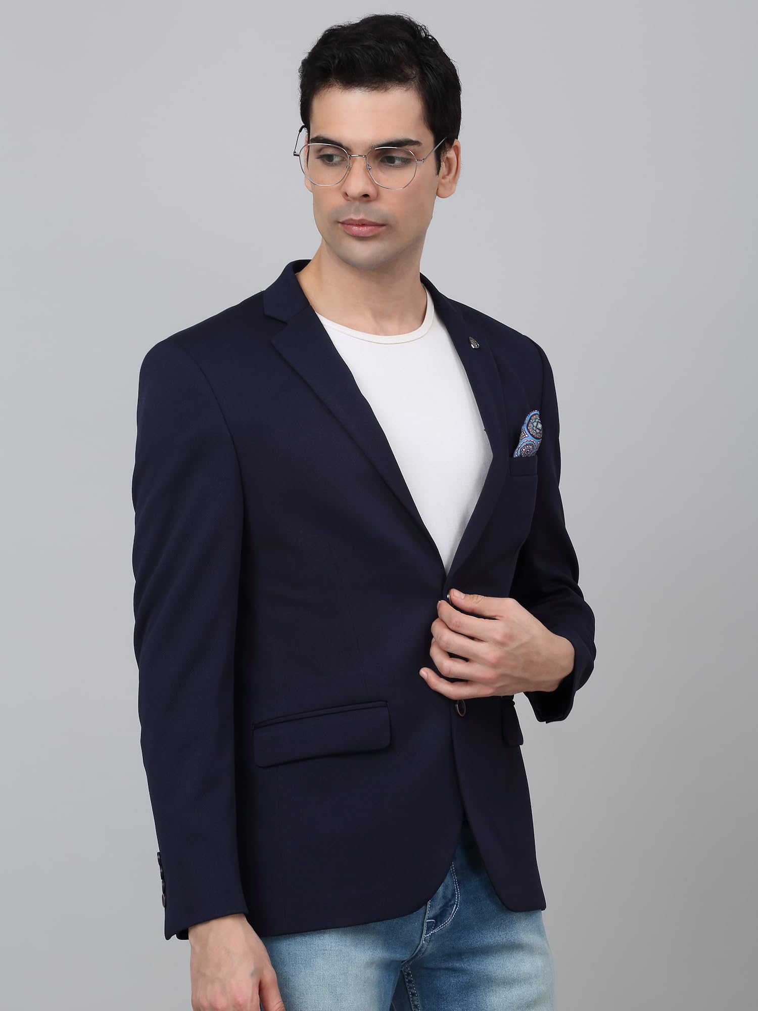 Cantabil Self Design Navy Blue Full Sleeves Notch Lapel Casual Blazer for Men | Casual Blazer for Men | Men Blazer for Casual (MBZC00069_Navy_38) - Image 2