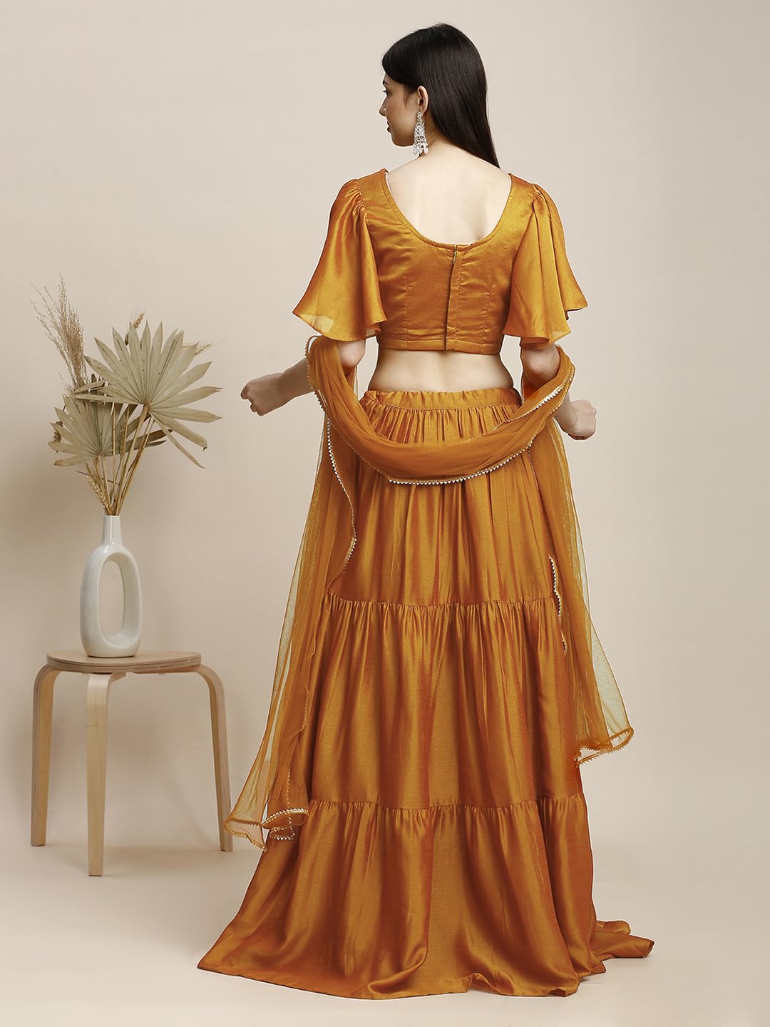 madhuram textiles Womens' Lehenga and Aliyacut Choli Vichitra Silk with Dupatta Net with Embroidery Work Set(M-2488 Orange_X-Large) - Image 8