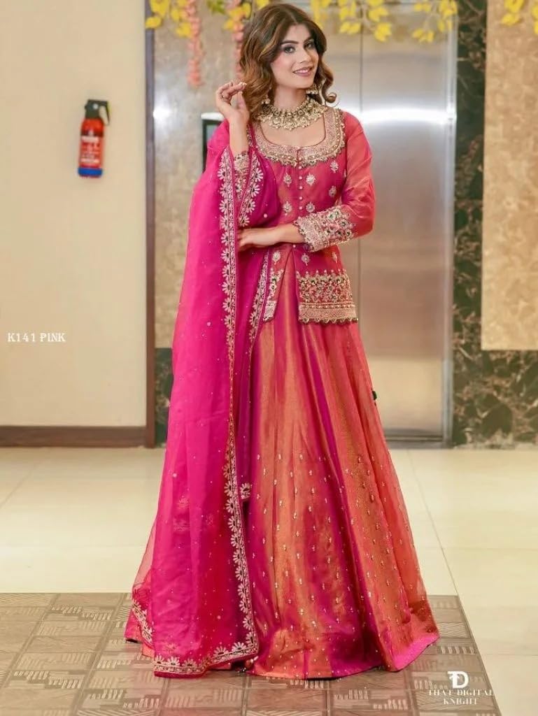 Brulry Women's Pink Color Embroidered Lehanga Choli Set - Image 4