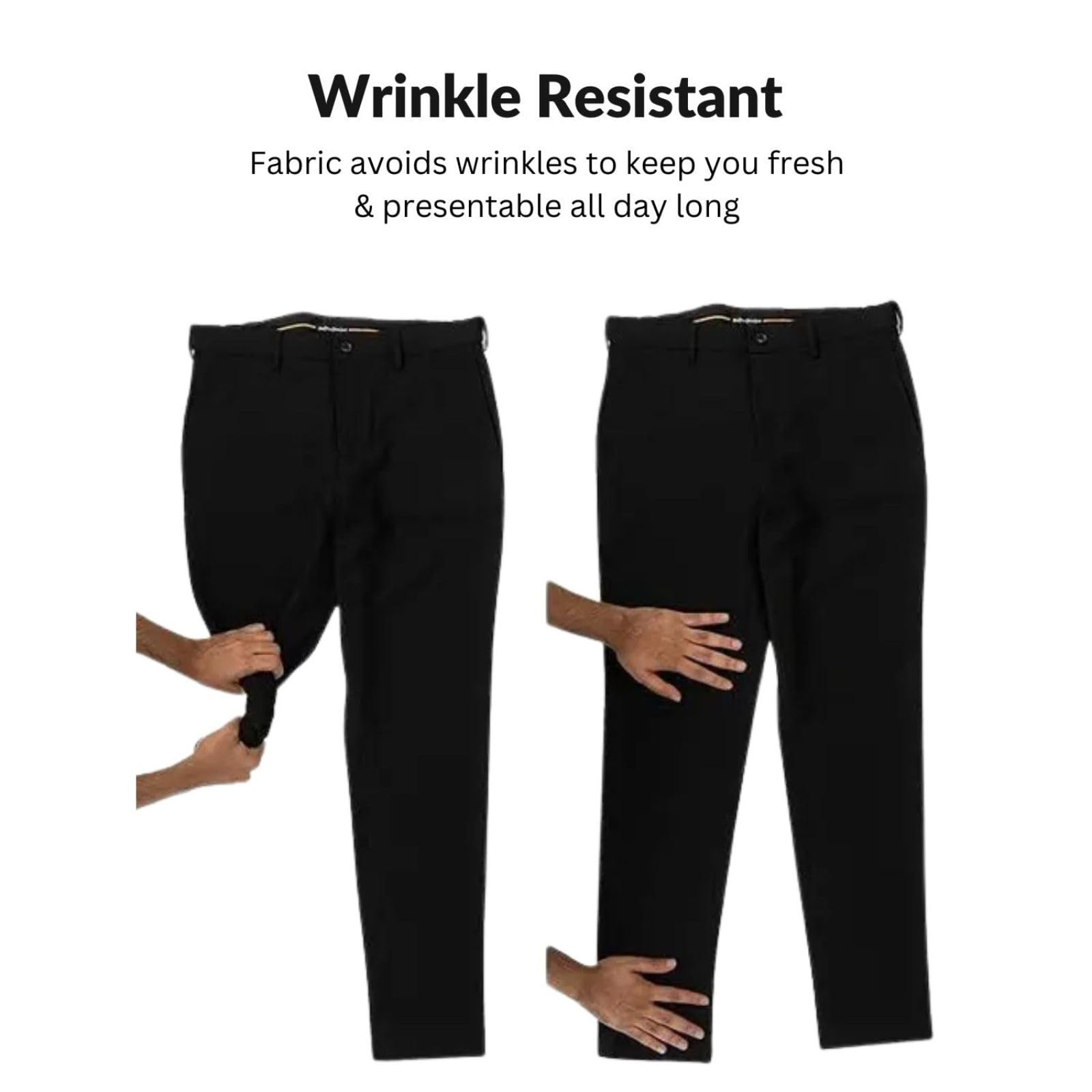 Men's Regular Fit Formal Stretchable Trousers with Expandable Waist | Skin-Friendly Lycra Solid Pant (in, Numeric, 30, Regular, Black) - Image 6