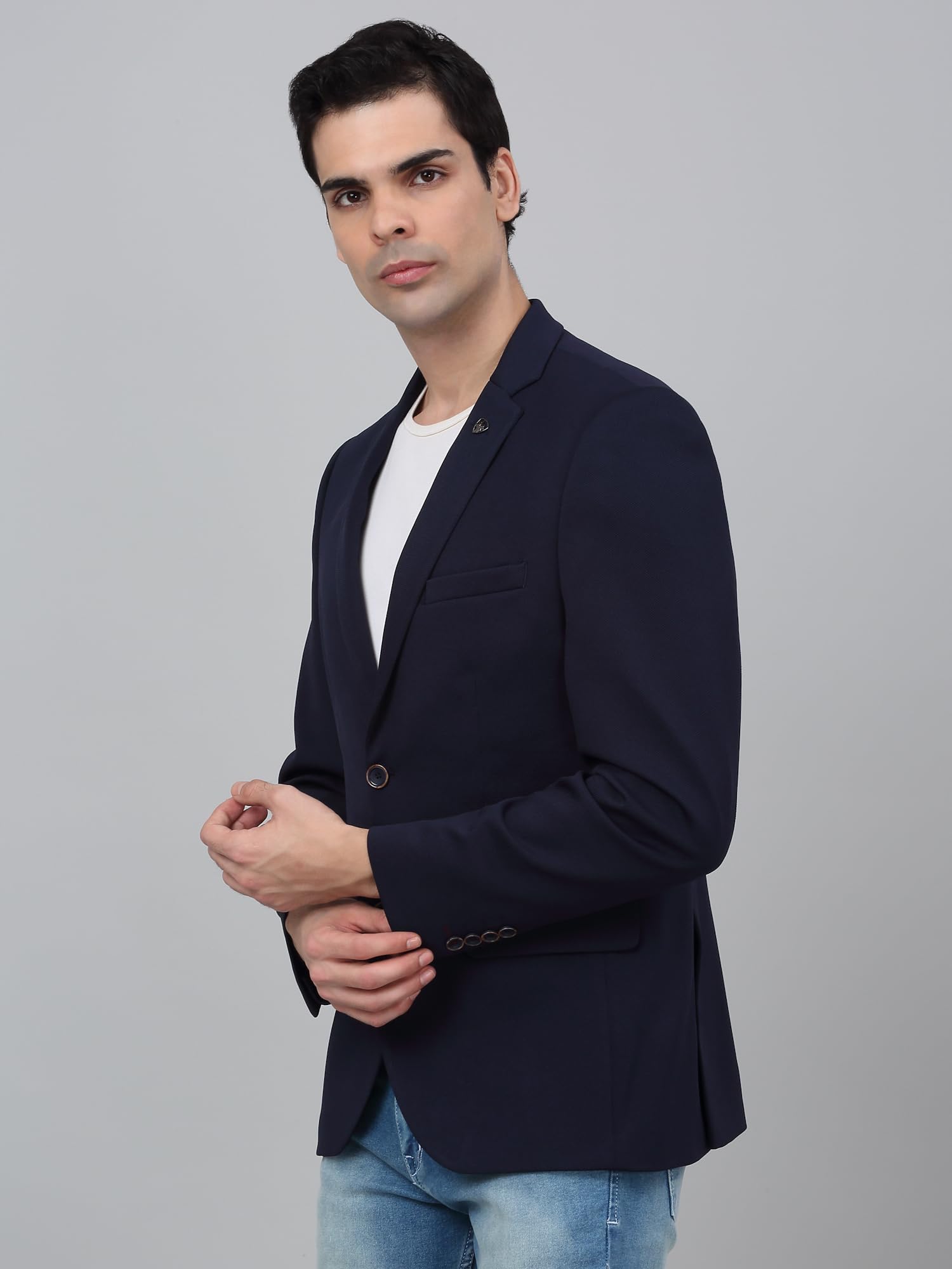Cantabil Self Design Navy Blue Full Sleeves Notch Lapel Casual Blazer for Men | Casual Blazer for Men | Men Blazer for Casual (MBZC00069_Navy_38) - Image 8