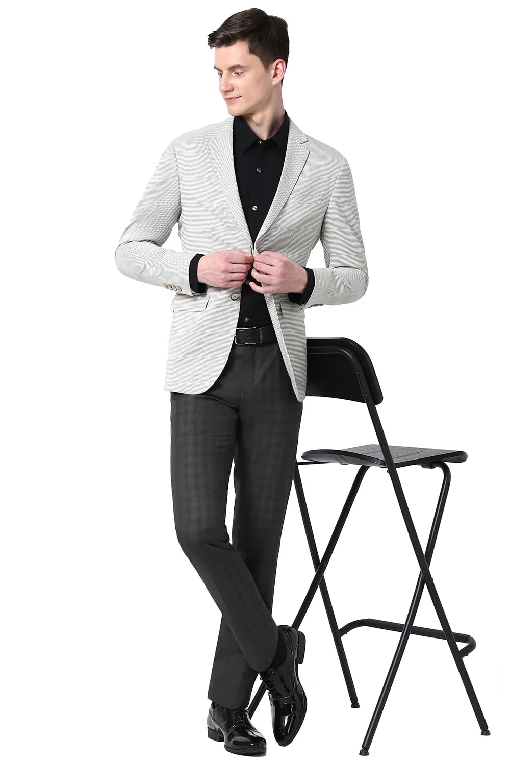Peter England Men's Blazer (PIBZWNSFT77397_Grey - Image 2