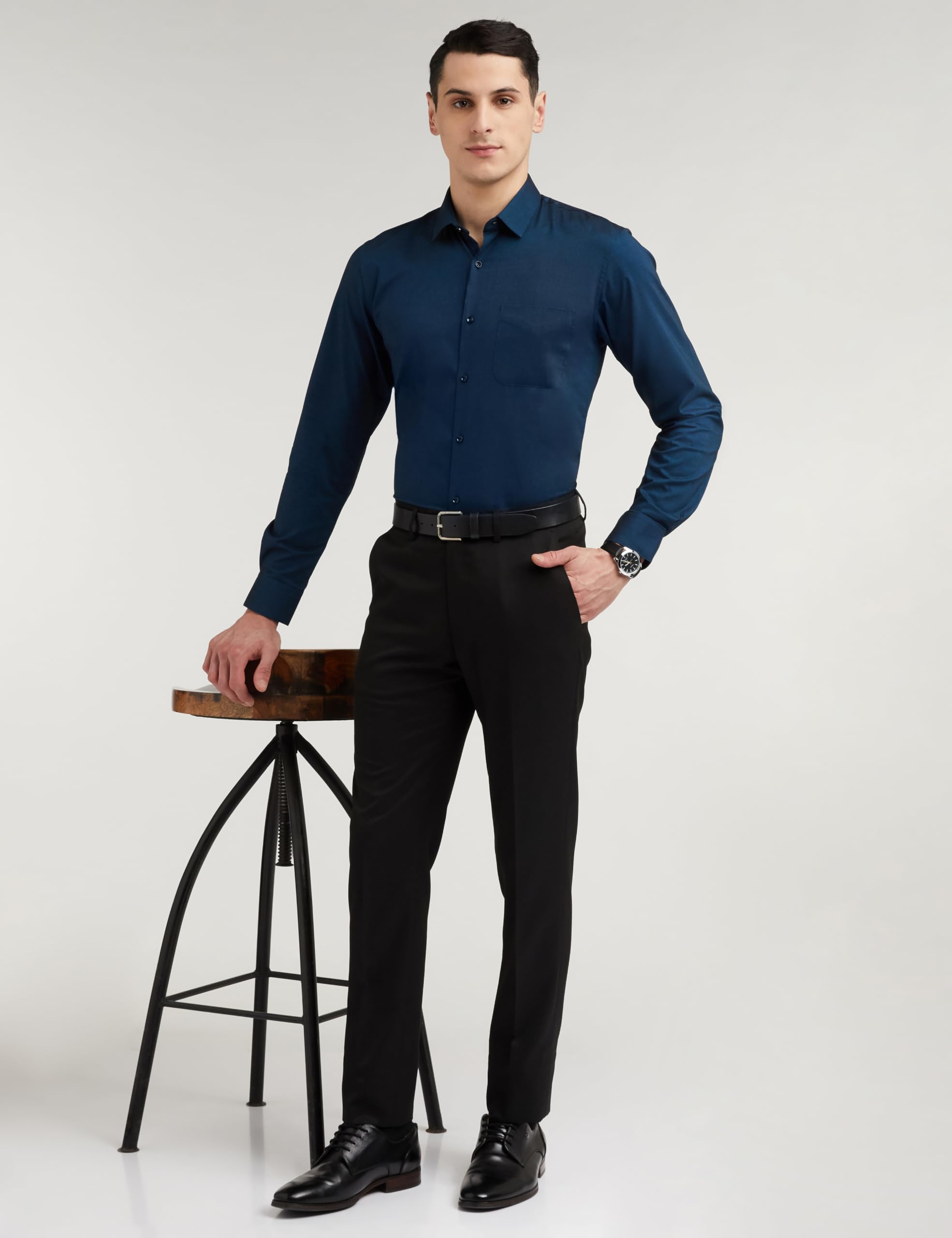 Peter England Men's Slim Fit Work Utility Pants (PETFOSLBR35628_Dark Blue_38) - Image 5