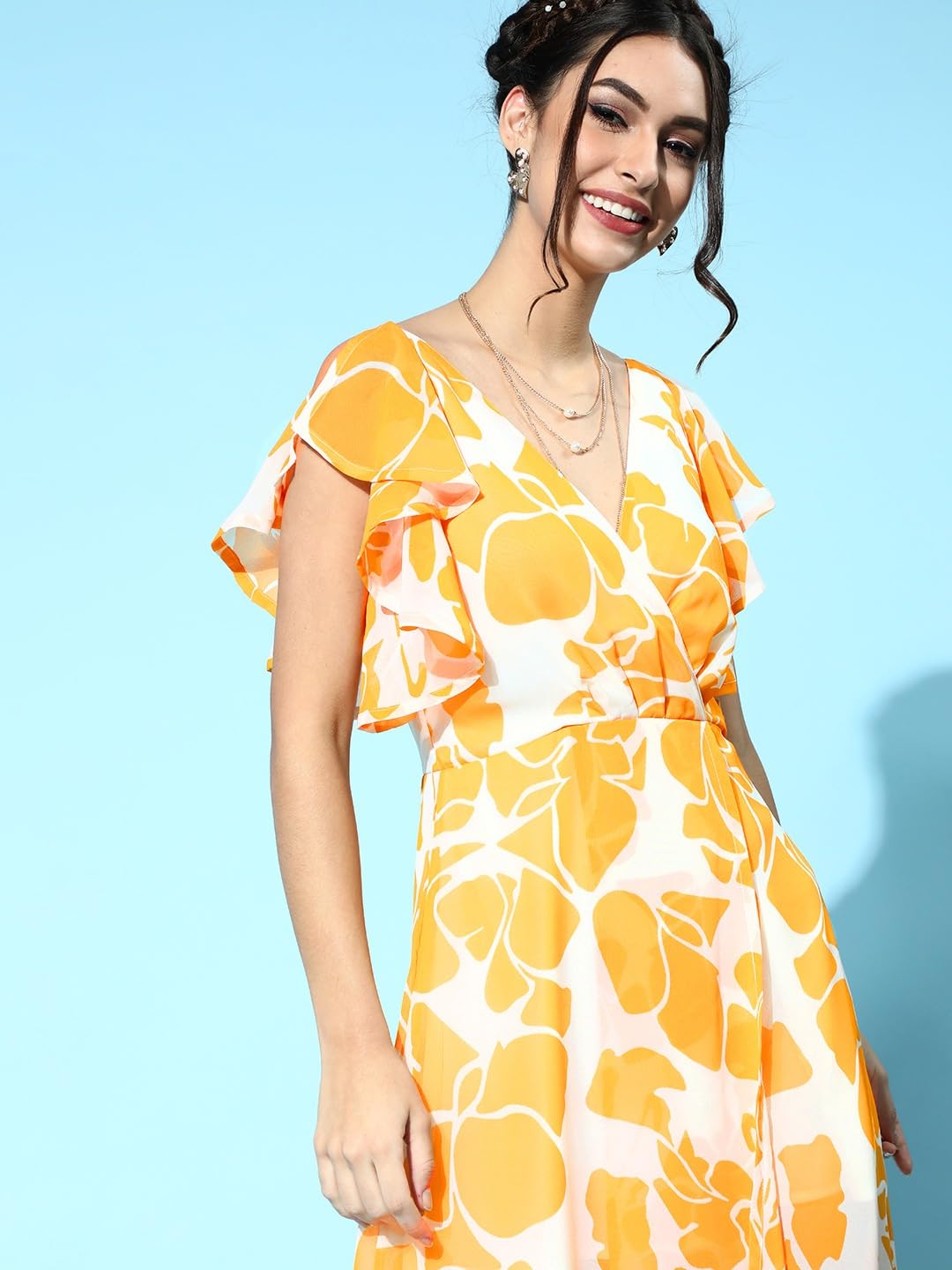 SASSAFRAS Mustard Floral Frill Sleeve Maxi - Image 2