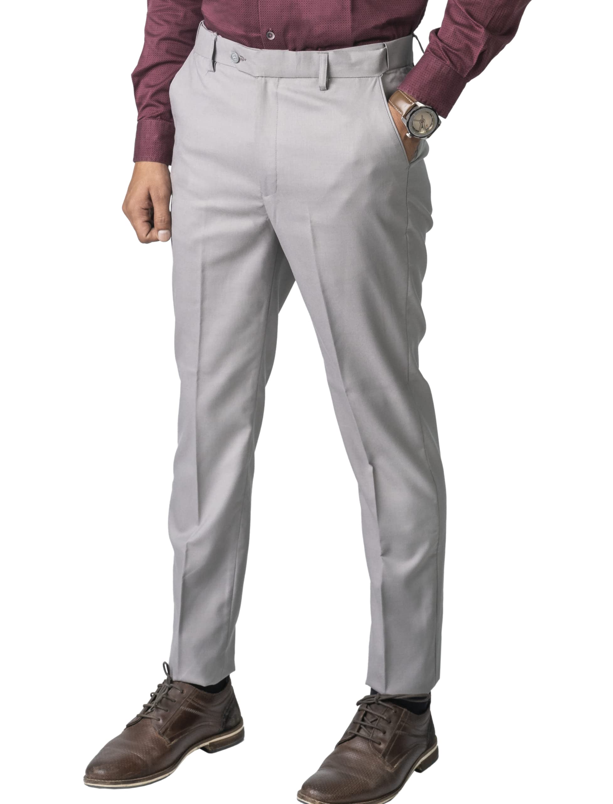 Jack and Jini Men Mid Rise Formal Pant with Expandable Waist Regular Fit, Flat Front, Premium Lycra Fabric for Office, Party and Casual Wear Light Grey, 40 - Image 9