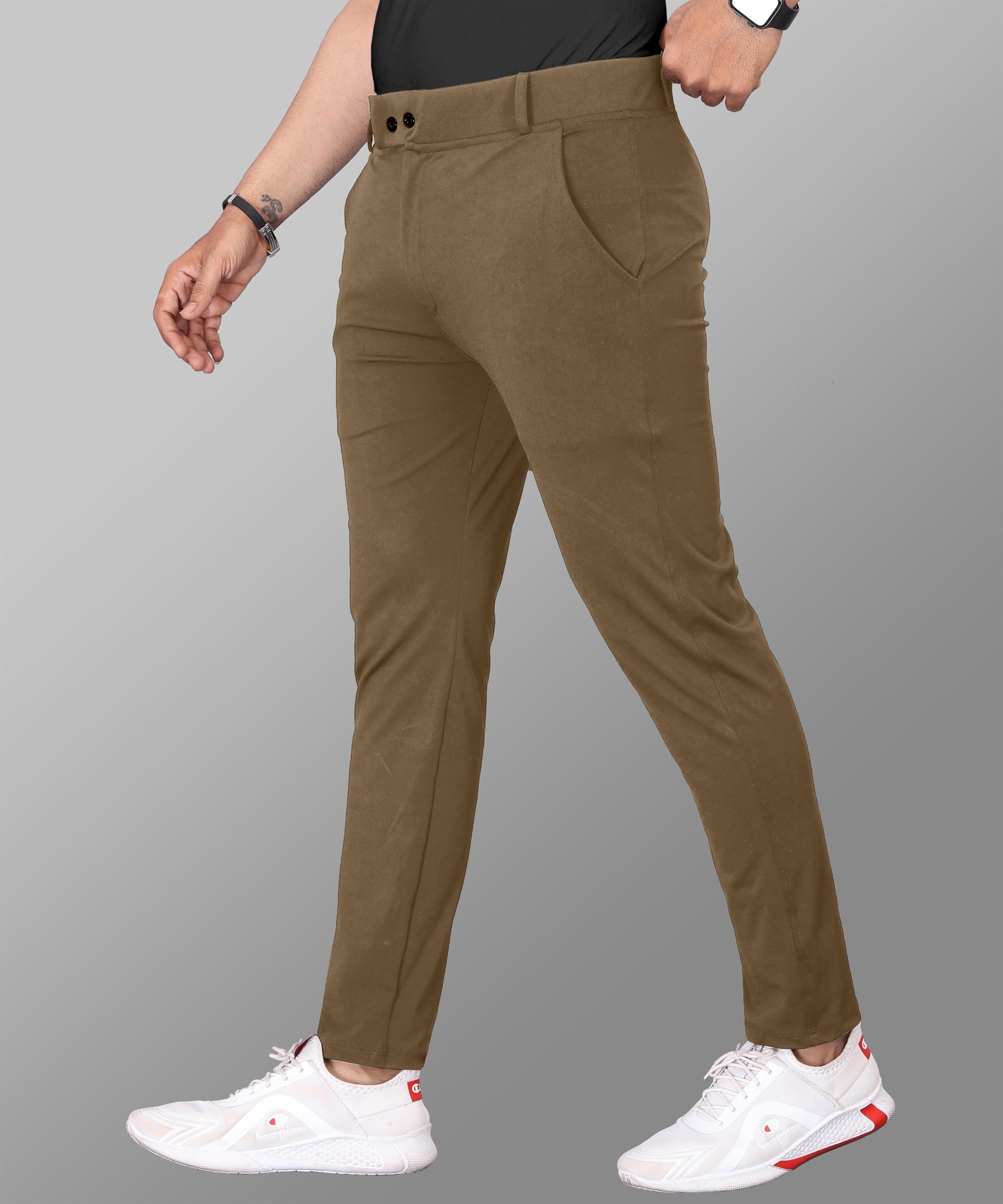 Mehrang Men's High Rise Stretchable Formal Pant Trousers | Stylish Slim Fit Wear Trousers For Office Or Party | Polycotton Knitted Fabric (Numeric, 36, Khaki) - Image 5