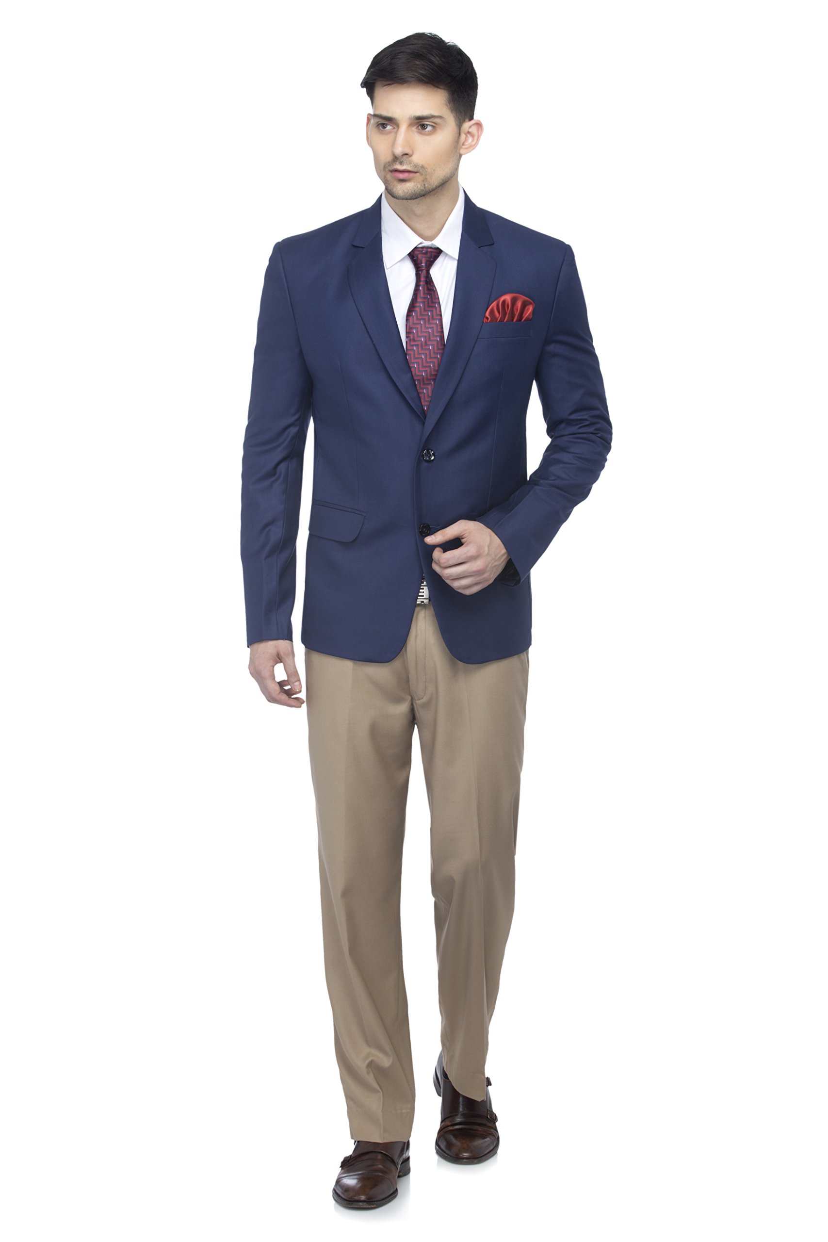 FAVOROSKI Designer Men's Slim Fit Notched Lapel Single Breasted Solid Blazer (Navy Blue, L) - Image 2