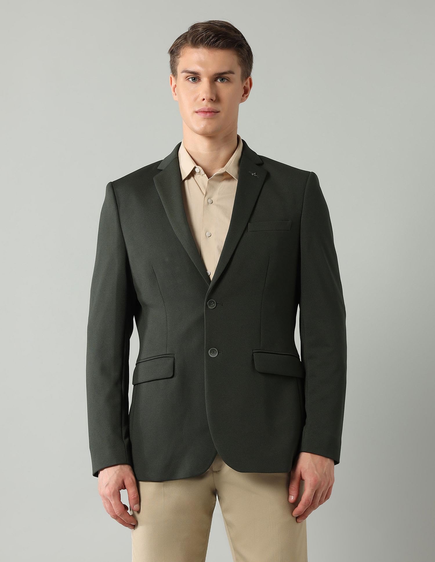 Arrow Men's Solid Full Sleeves Regular Fit Notch Lapel Collar Polyester Blazer Olive - Image 7