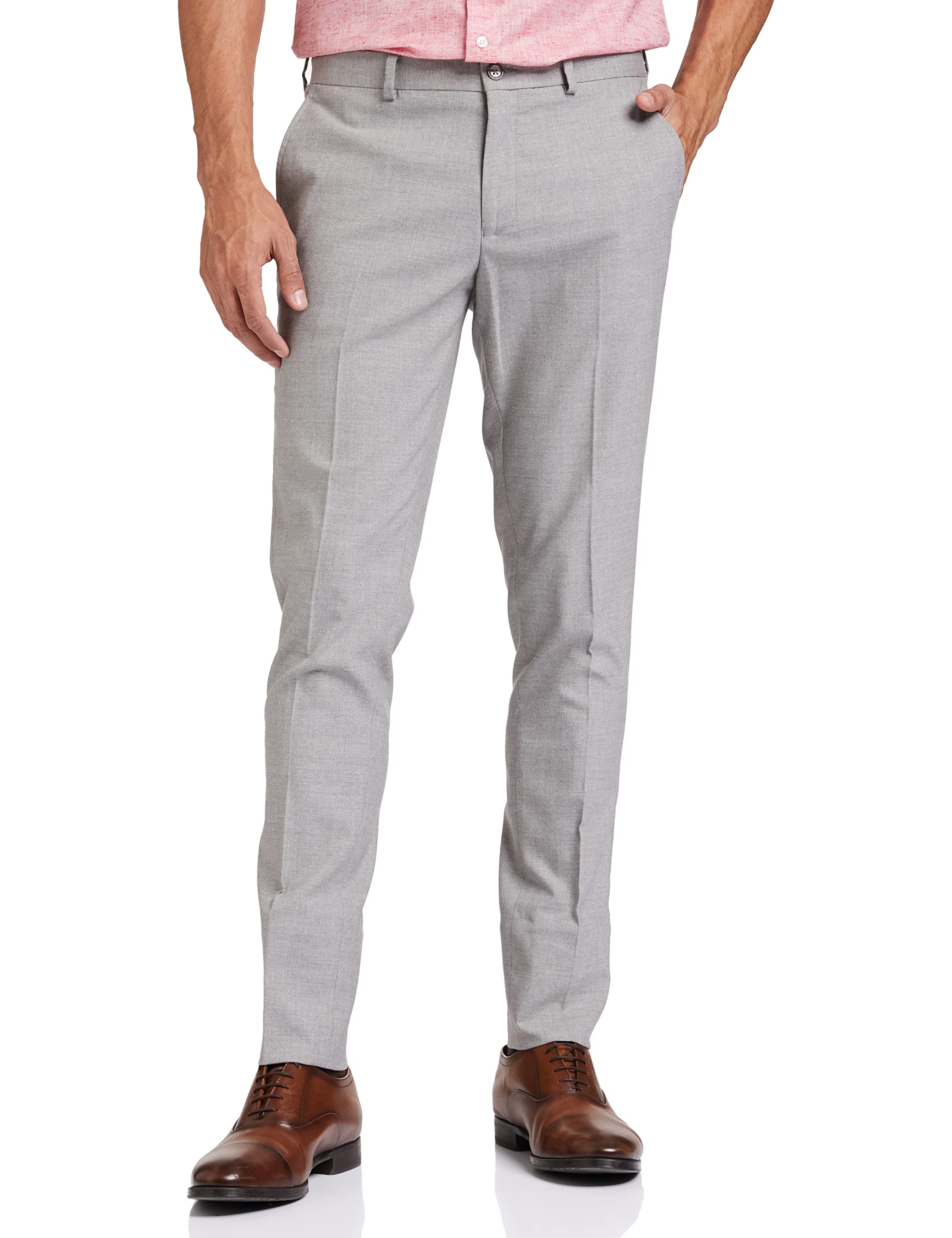 Symbol Men's Stretchable Formal Low Rise Pants | Trousers (Slim Fit) (Light Grey_34)