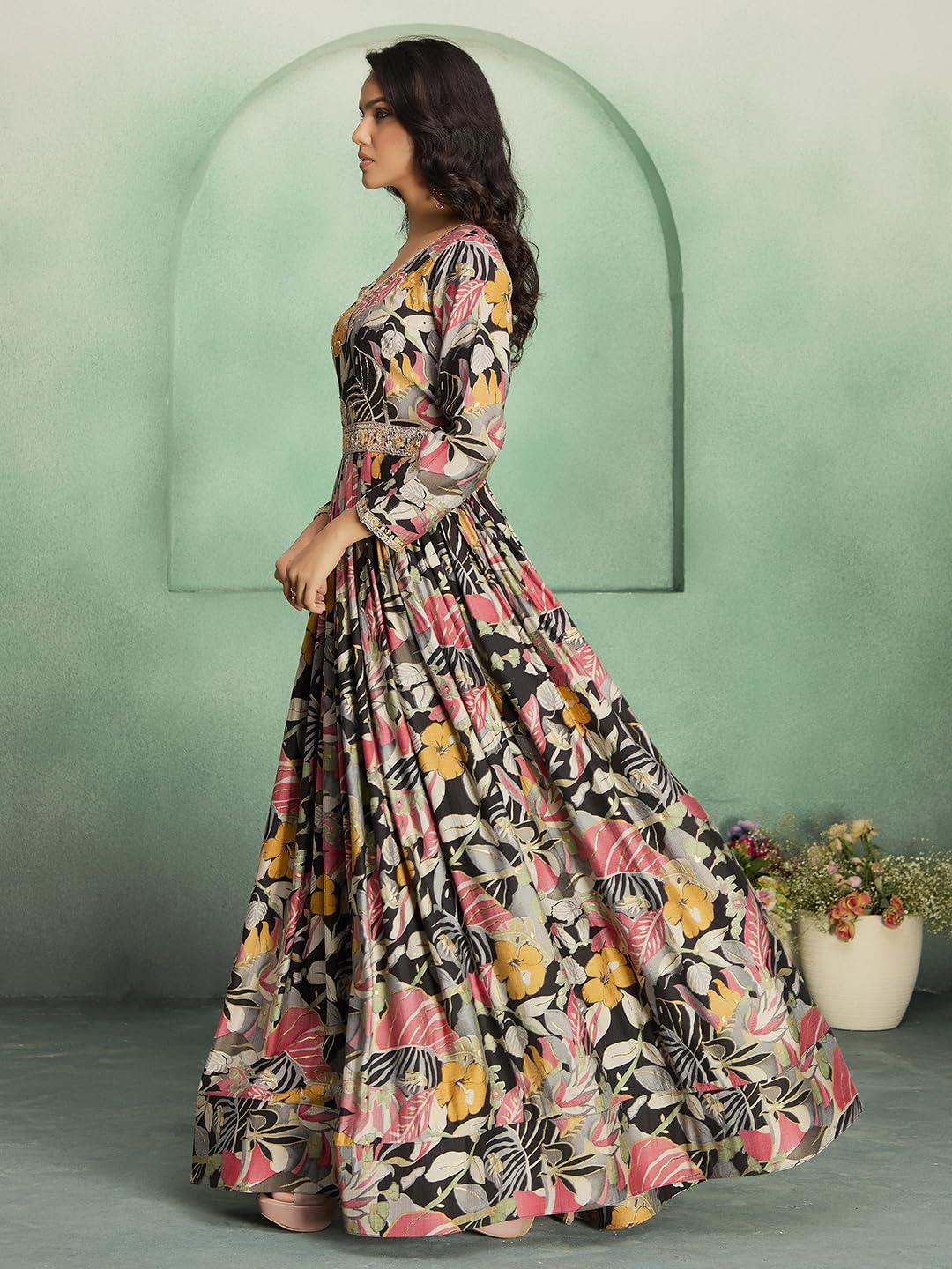 madhuram textiles Women's vetican Print with Hand Embroidery Work Anarkali Long Gown(M-2544 Black_3X-Large) - Image 7