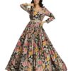 madhuram textiles Women's vetican Print with Hand Embroidery Work Anarkali Long Gown(M-2544 Black_3X-Large)