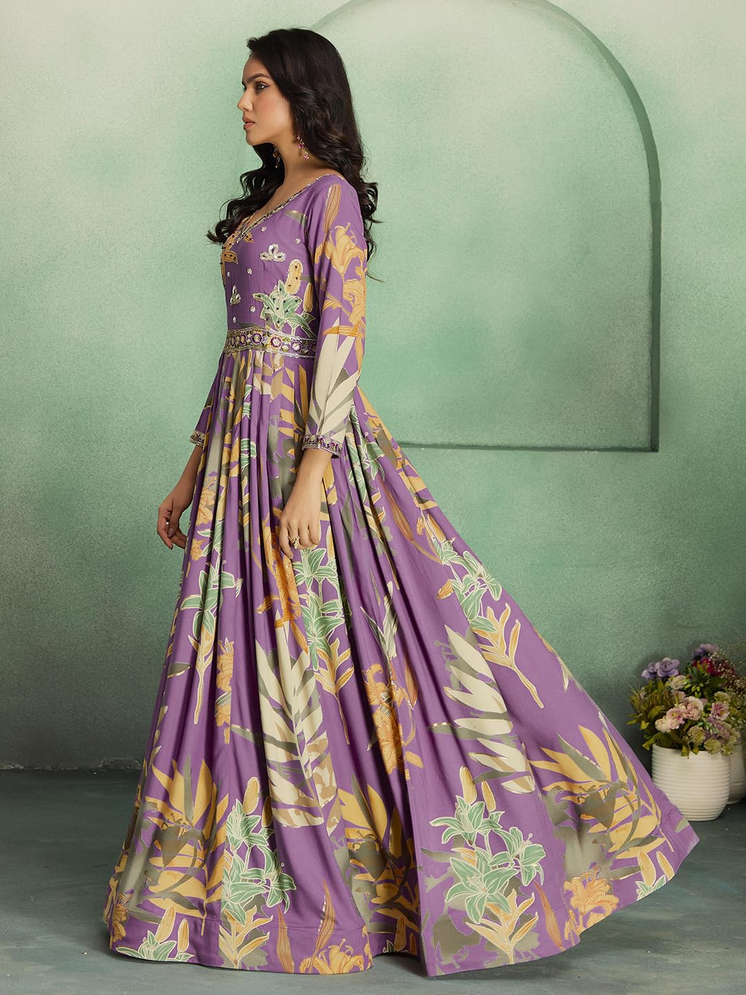 madhuram textiles Women's Rayon Print with Hand Embroidery Work Anarkali Long Gown(M-2543 Pink_Medium) - Image 7