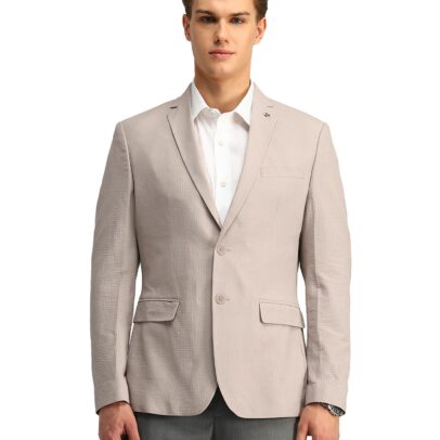 Arrow Mens Beige Textured Nylon Notch Collar Long Sleeve Formal Slim Blazer (ARAIBZ5053_Beige_42)