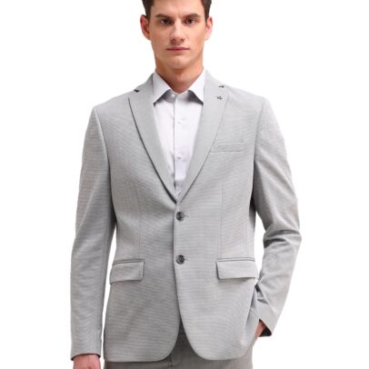 Arrow Men's Grey Self-Design Notch Collar Long Sleeve Formal Polyester Slim Fit Blazer (ARAIBZ5035_Grey_40)