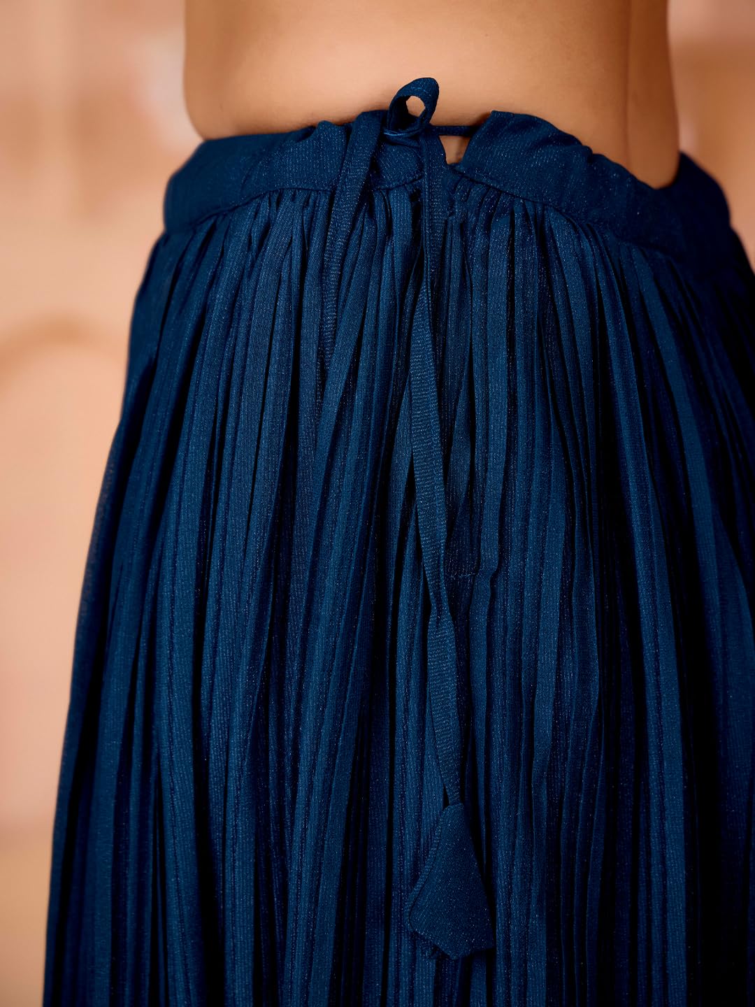 madhuram textiles Womens' Skirt and Choli with Long Jacket Set Star Georgette with Embroidery Bids Work Skirt Set(M-2523 Mor Pichh_Large) Dark Blue - Image 2