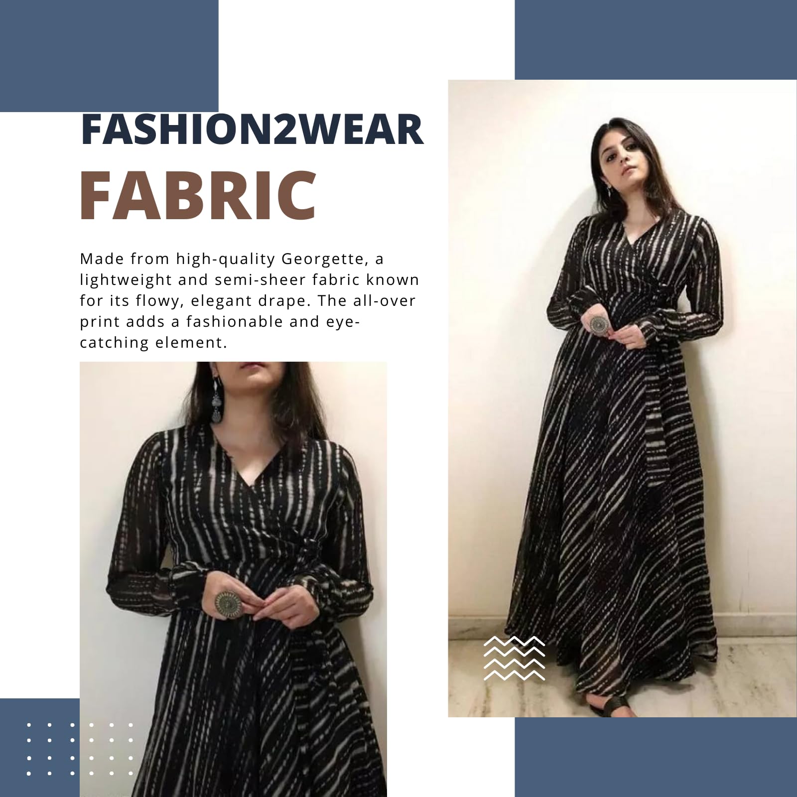 Fashion2wear Women's Black Color Georgette Long Sleeve Round Neck All Over Print Maxi Length Anarkali XXL Stitched Gown for Girls. (Ankita-Black-XXL) - Image 5