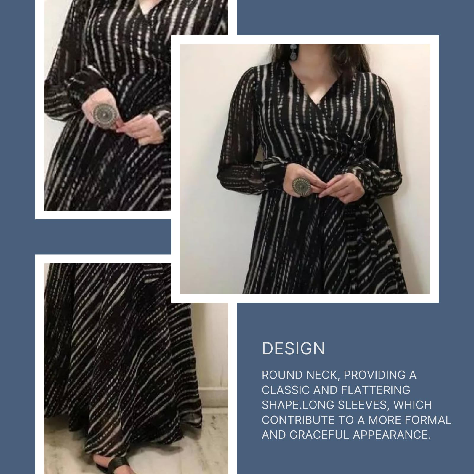 Fashion2wear Women's Black Color Georgette Long Sleeve Round Neck All Over Print Maxi Length Anarkali XXL Stitched Gown for Girls. (Ankita-Black-XXL) - Image 4