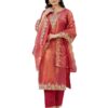 SKYLEE Women's Net Sequins, Embroidery and Gota Lace Straight Kurta with Pant & Dupatta (227KBD2403C-L_Rani Pink)