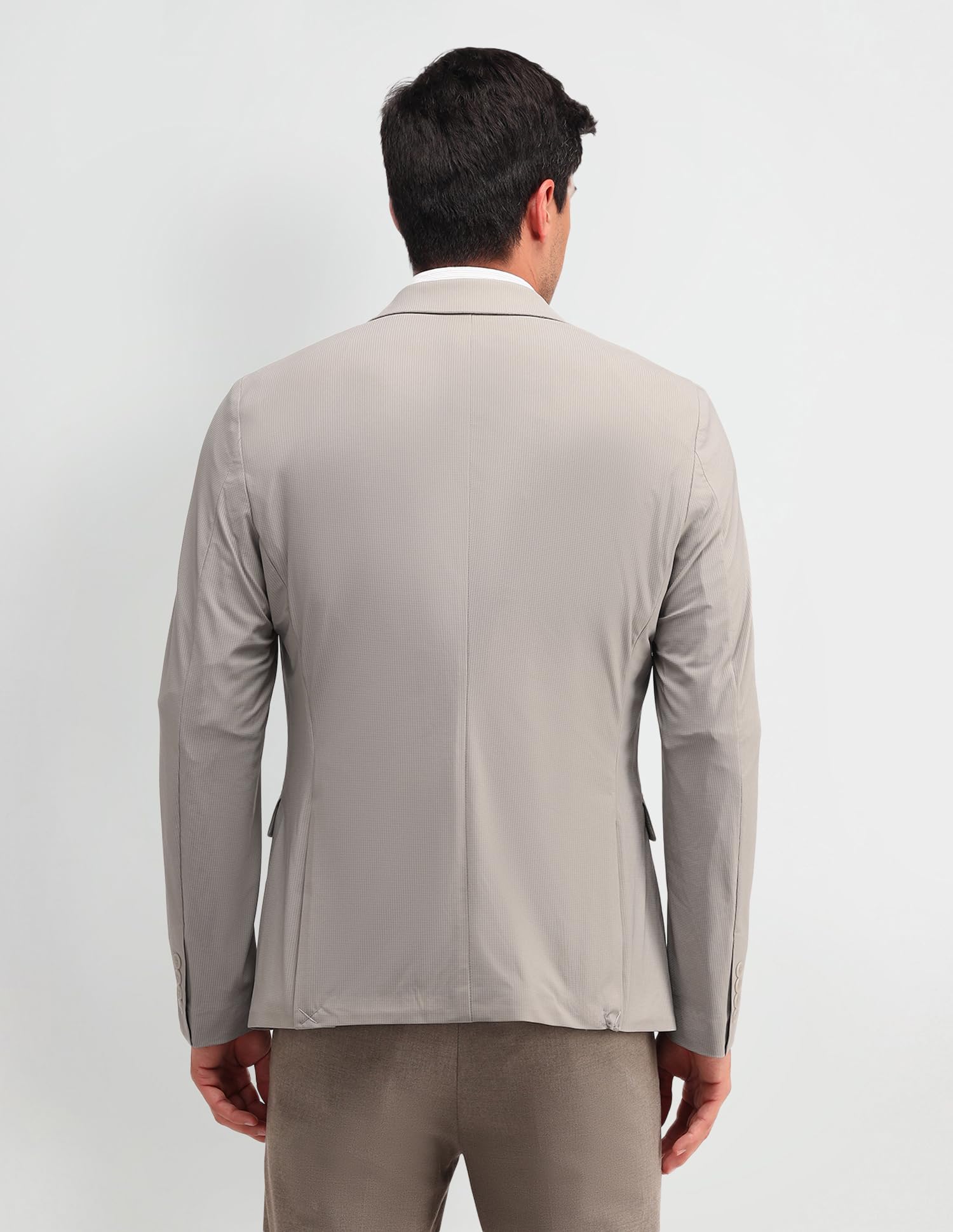 Arrow Men's Beige Textured Notch Collar Long Sleeve Formal Nylon Slim Fit Blazer (ARAIBZ5050_Beige_42) - Image 5