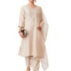 Myx Women's Embroidered Kurta Pant Set with Dupatta (SS25-MYX-ZIL-KS-26_Chiku_M)