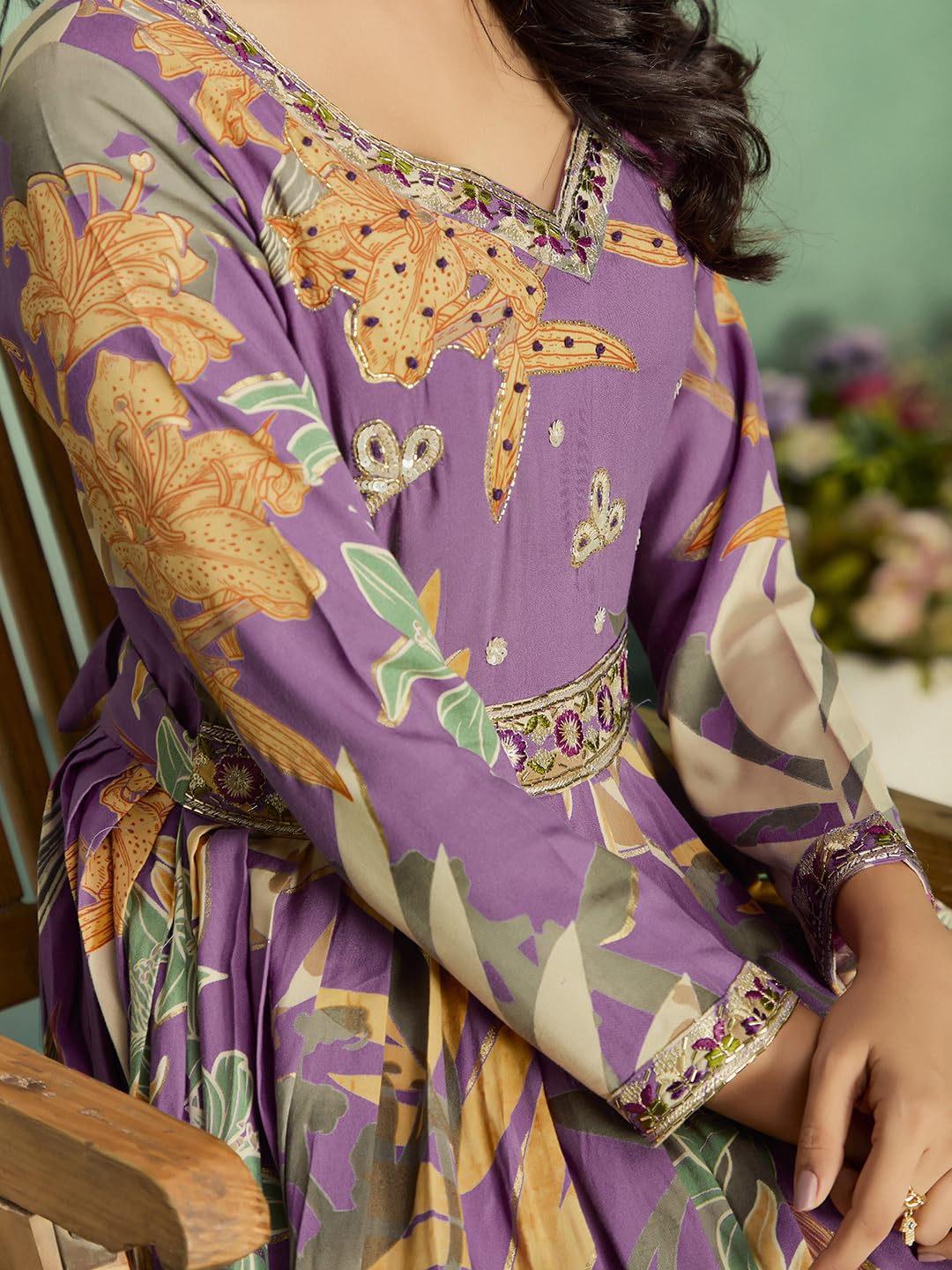 madhuram textiles Women's Rayon Print with Hand Embroidery Work Anarkali Long Gown(M-2543 Pink_Medium) - Image 4