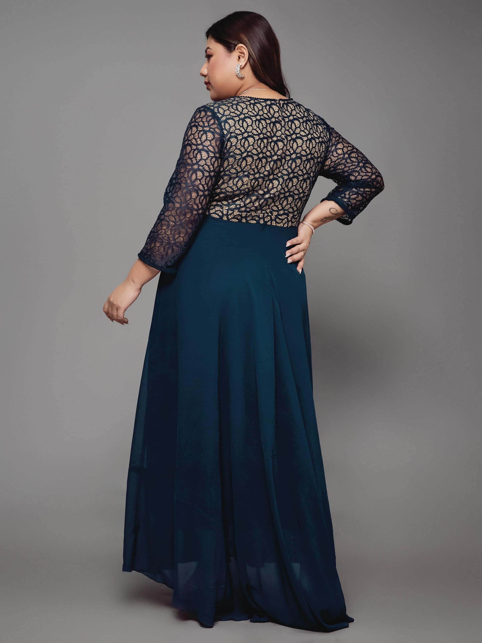 Miss Chase A+ Women's Self-Designed Relaxed Fit V-Neck 3/4th Sleeve Maxi Dress with Pockets (APSS21D14-67-83-08, Teal, 3XL) - Image 5