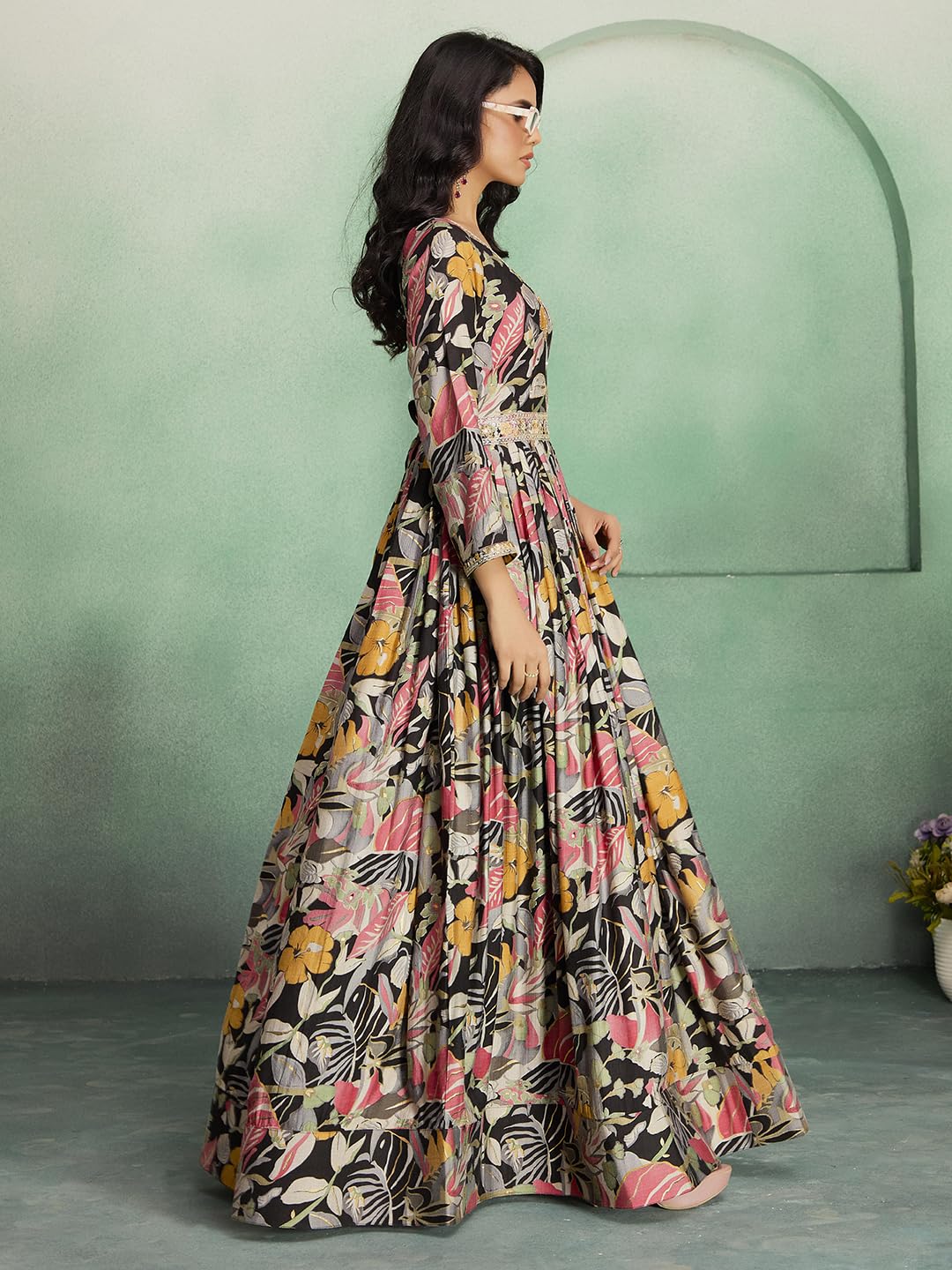 madhuram textiles Women's vetican Print with Hand Embroidery Work Anarkali Long Gown(M-2544 Black_3X-Large) - Image 6