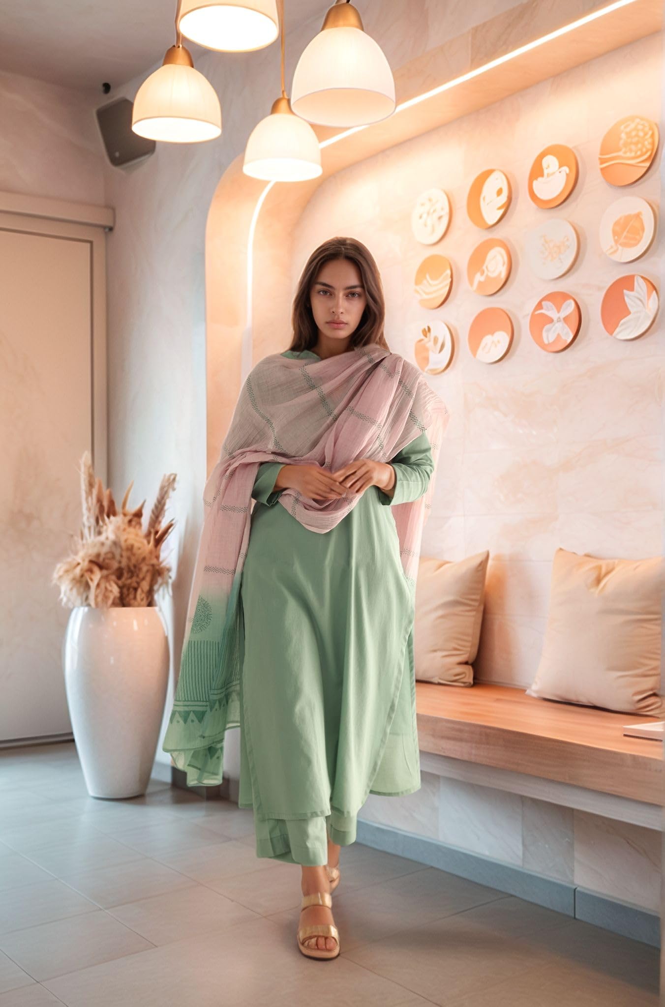 GoSriKi Women's Rayon Viscose Solid Straight Kurta with Pant & Dupatta (Paradise Pista-GS_S_Pista_Small) - Image 5