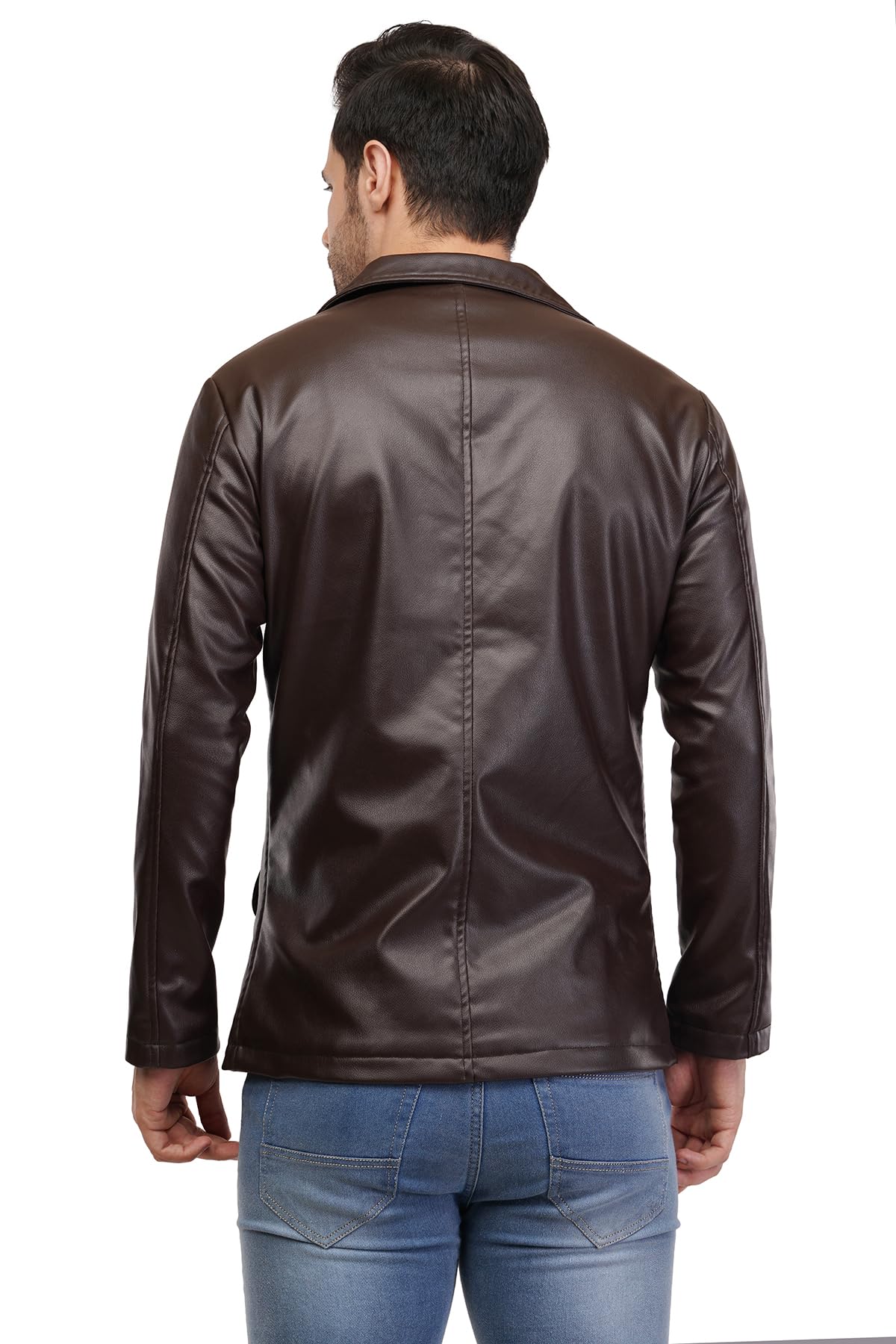 Men's Stylish Foux Leather Single Breasted Blazer, For Men Button-Front (IN, Alpha, M, Regular, CHOCLATE BROWN) - Image 5