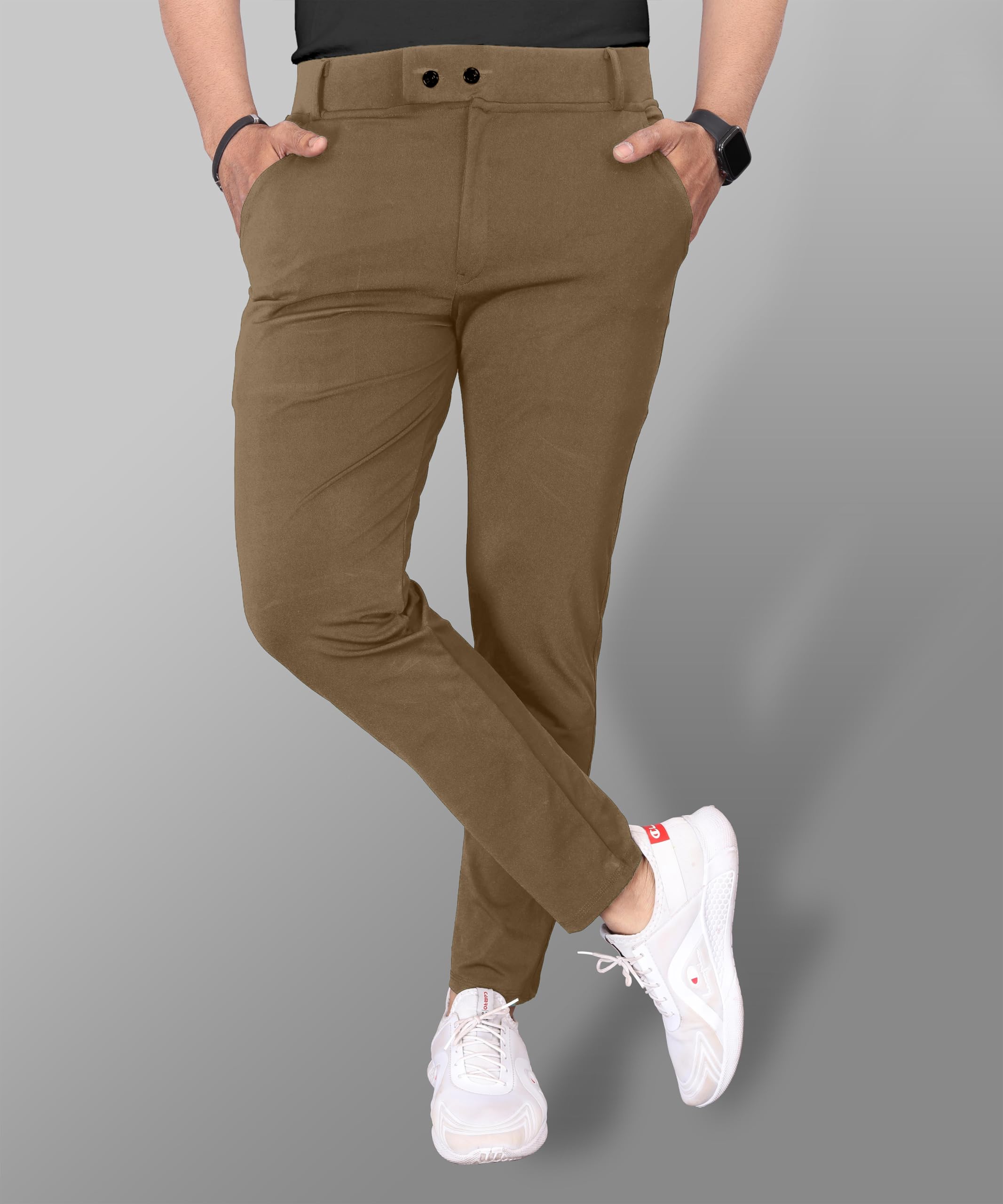 Mehrang Men's High Rise Stretchable Formal Pant Trousers | Stylish Slim Fit Wear Trousers For Office Or Party | Polycotton Knitted Fabric (Numeric, 36, Khaki) - Image 4