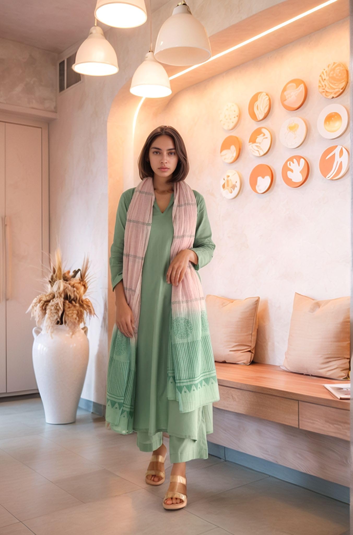 GoSriKi Women's Rayon Viscose Solid Straight Kurta with Pant & Dupatta (Paradise Pista-GS_S_Pista_Small) - Image 6