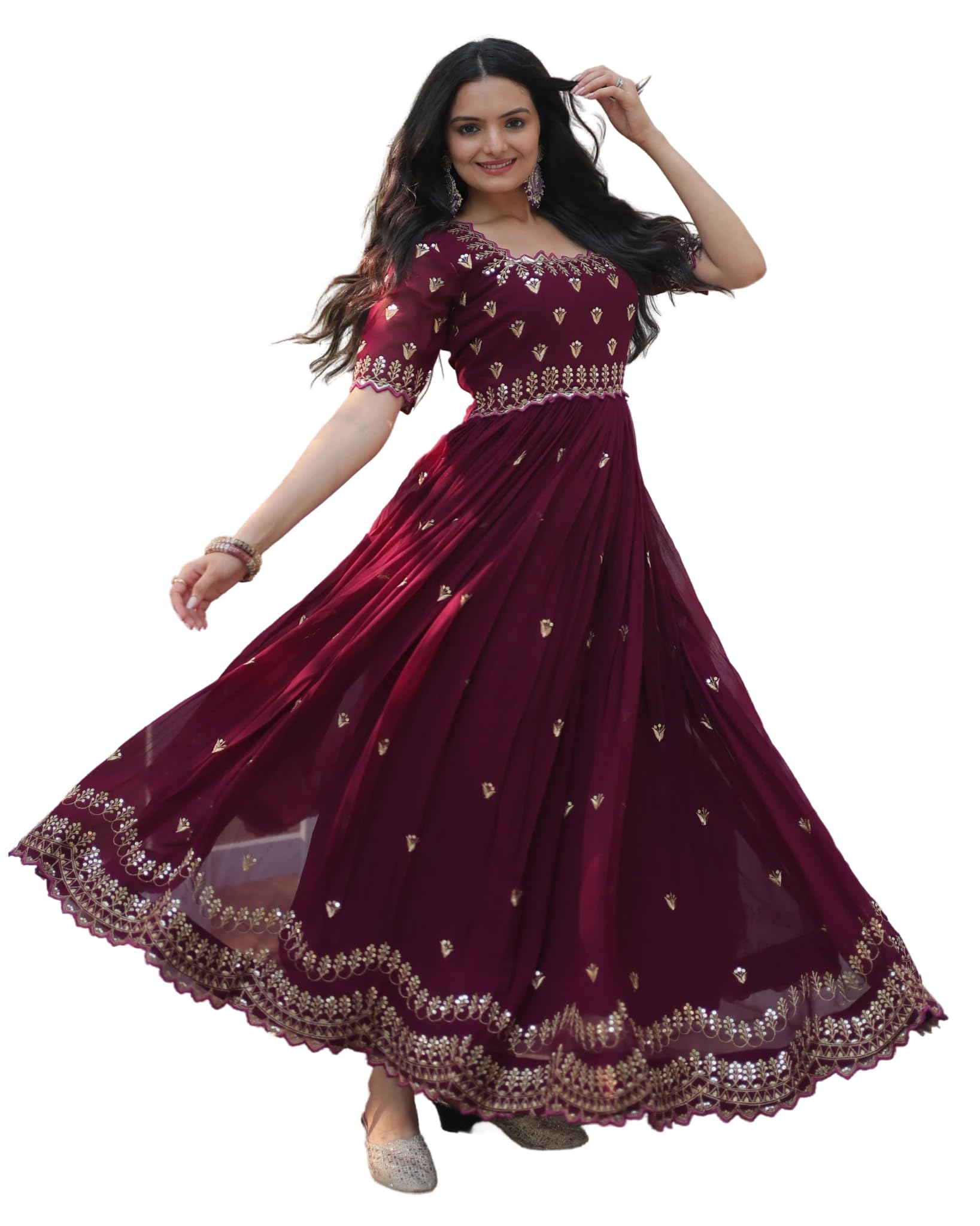 Fashion Basket Women's Georgette Anarkali Gown Maroon