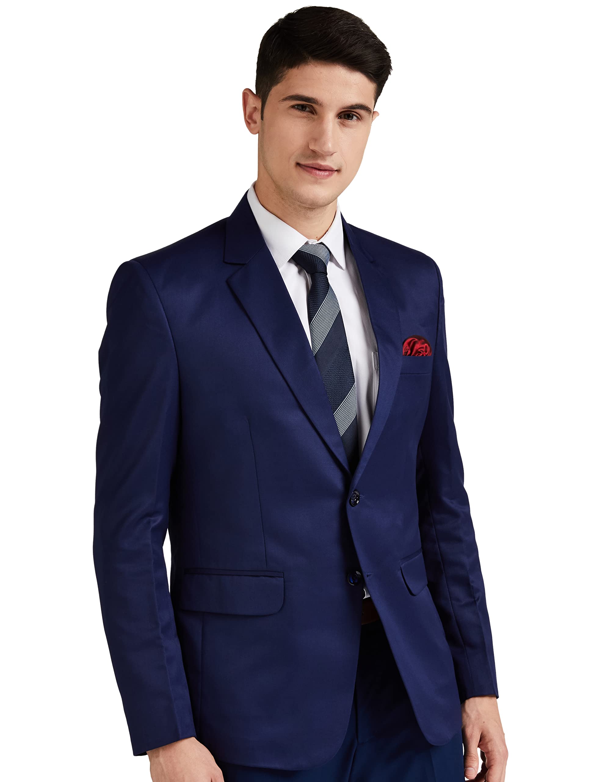FAVOROSKI Designer Men's Slim Fit Notched Lapel Single Breasted Solid Blazer (Navy Blue, L)