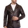 Men's Stylish Foux Leather Single Breasted Blazer, For Men Button-Front (IN, Alpha, M, Regular, CHOCLATE BROWN)