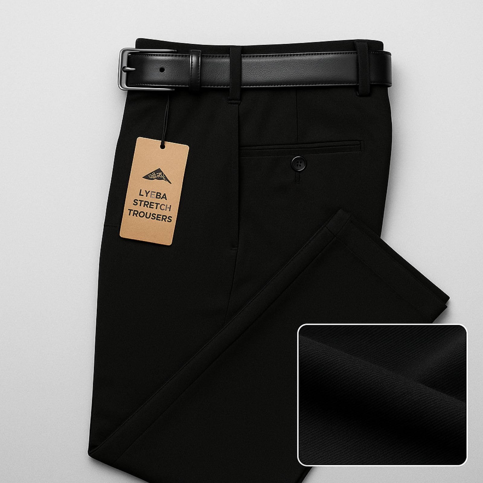 Men's Regular Fit Formal Stretchable Trousers with Expandable Waist | Skin-Friendly Lycra Solid Pant (in, Numeric, 30, Regular, Black) - Image 7