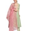 Myx Women's Embroidered Anarkali Kurta Set with Organza Dupatta (AW25-MYX-VEN-KS-13_Light Green_L)