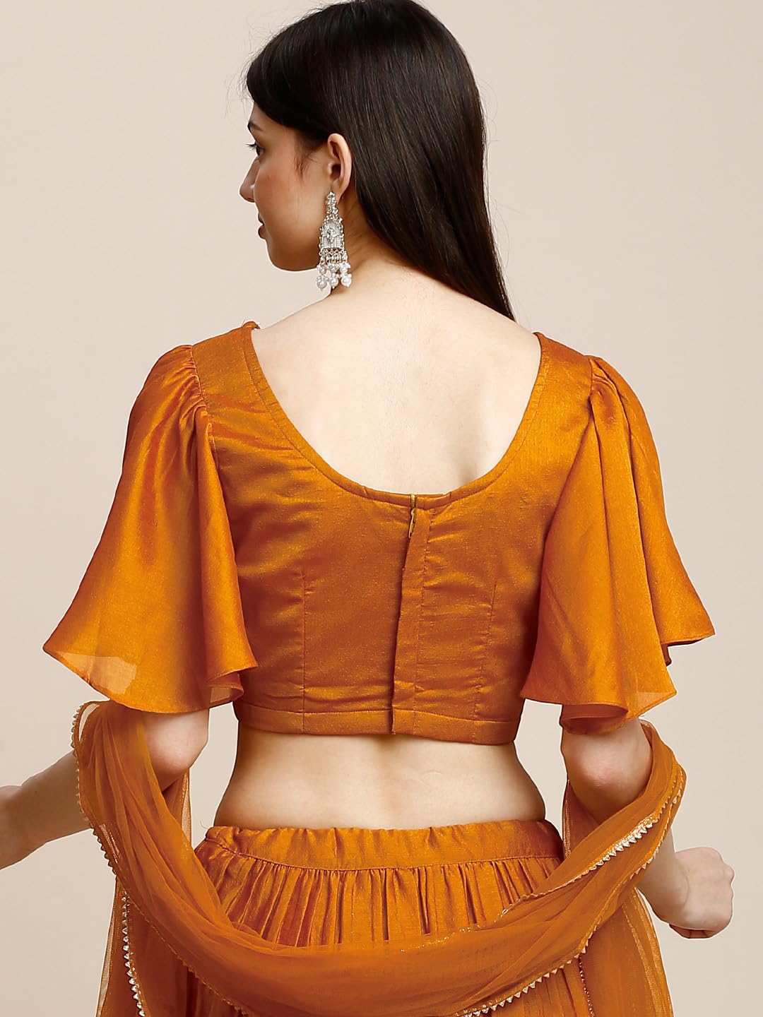 madhuram textiles Womens' Lehenga and Aliyacut Choli Vichitra Silk with Dupatta Net with Embroidery Work Set(M-2488 Orange_X-Large) - Image 3