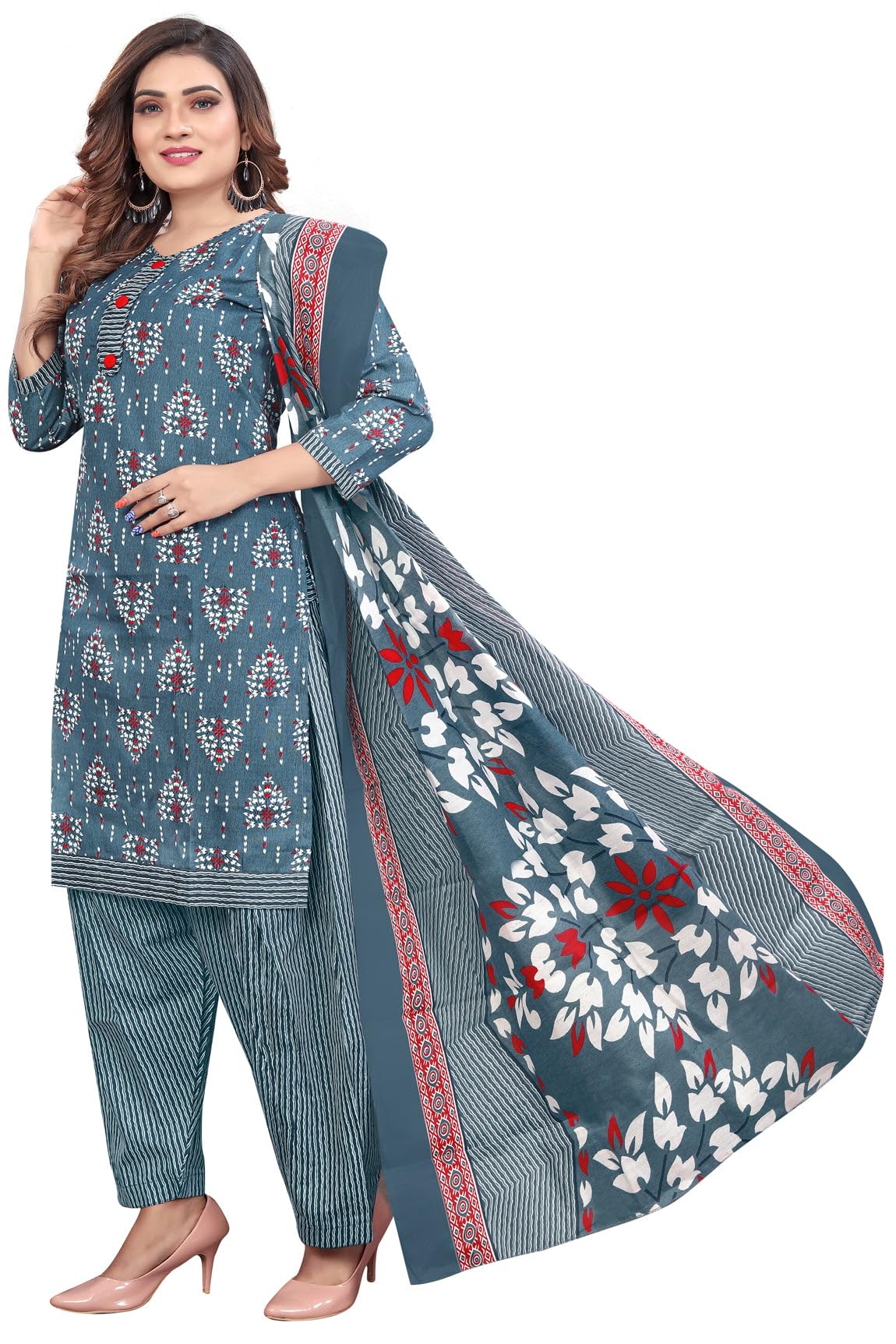 Rajnandini Grey & White Cotton Printed Readymade Patiala Salwar Suit (Ready To Wear-Vsmrw5160-X Large, Womens) - Image 5