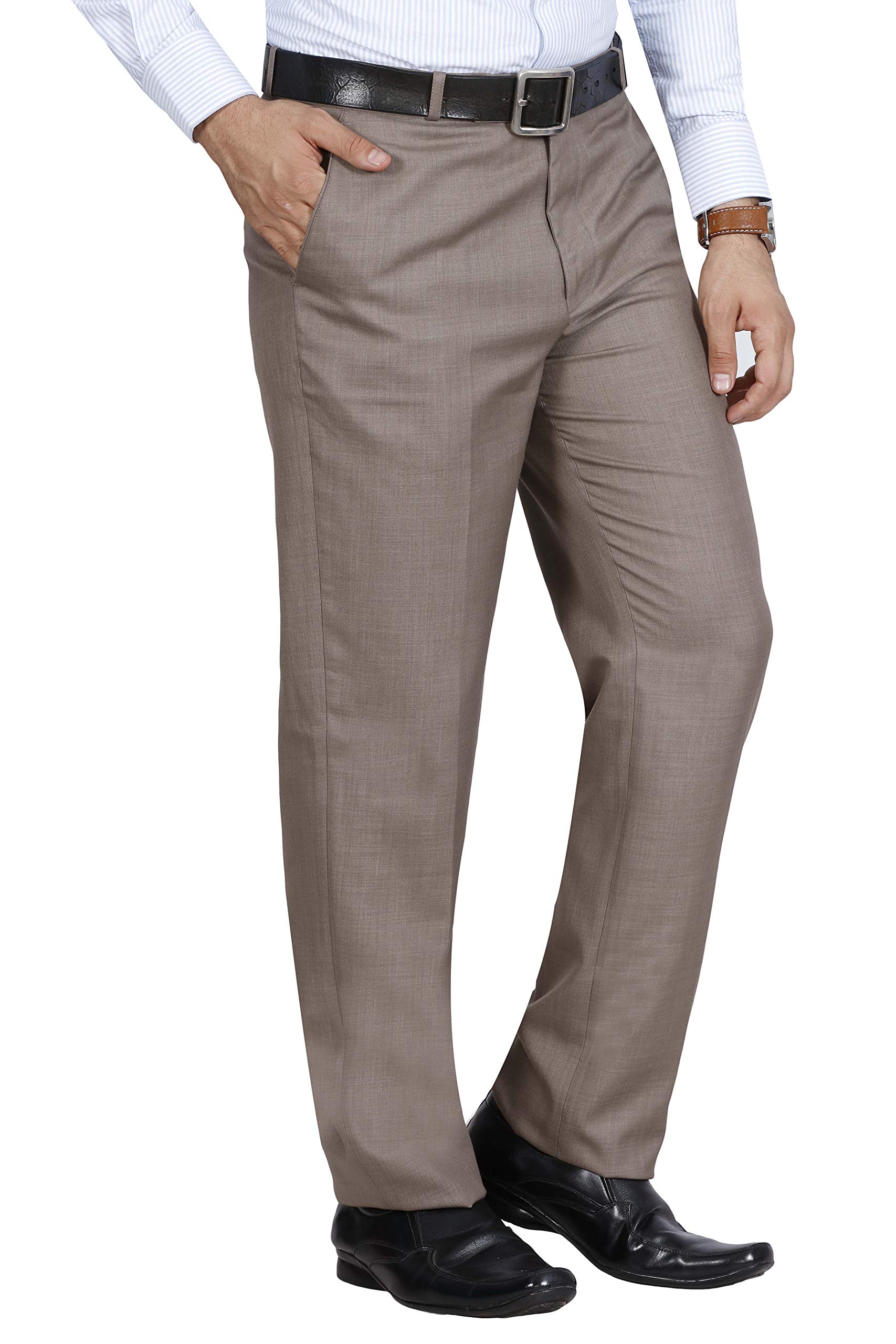 Mc Henry Men's Mid Rise Solid Formal Regular Fit Polyviscose Beige Trousers(Beige4005-38_Color:Beige_Size:38) - Image 2