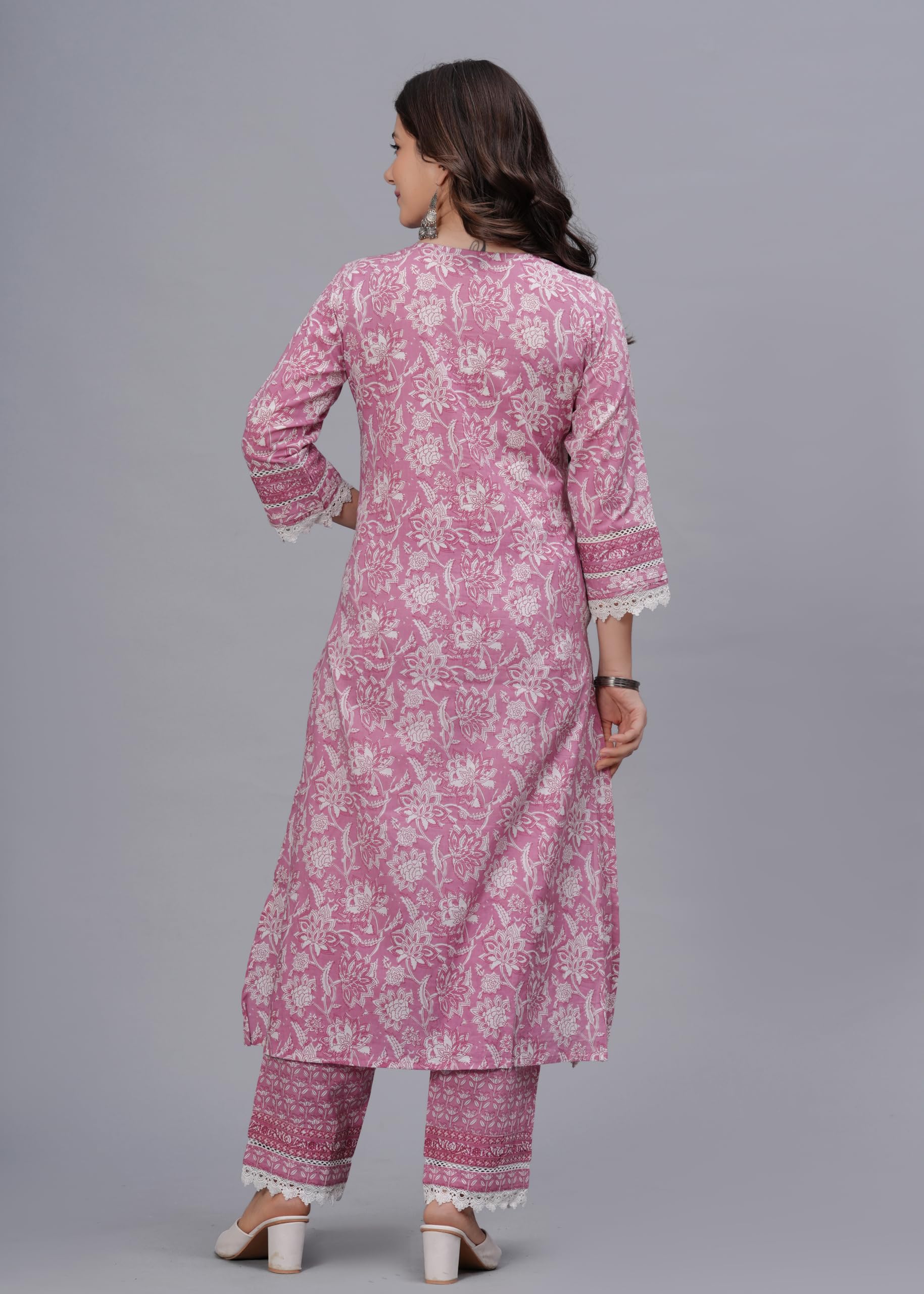 Amayra Women's Pure Cotton Printed Straight Kurta Set with Palazzo Pants & Dupatta- Ethnic Wear, Pink(TCK621,M) - Image 5
