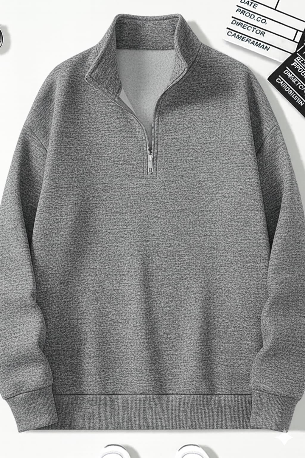 Mack Jonney Men’s Fleece Half-Zip Melange Color High Neck Sweatshirt | Warm & Stylish Winter Wear -M4593 - Image 7