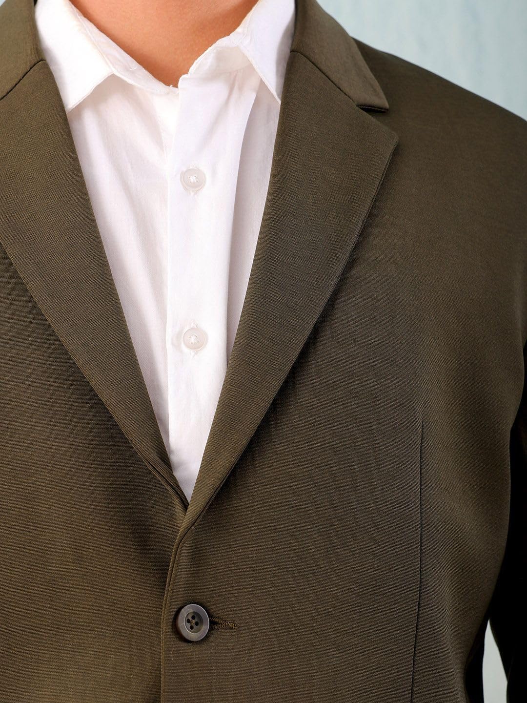The Indian Garage Co Men Comfort Straight Fit Solid Knitted Blazer (Olive_L) - Image 6