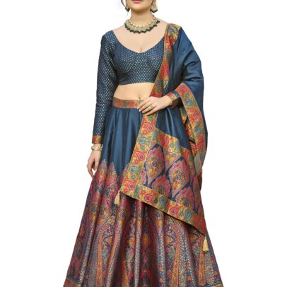 PURVAJA Women's Jacquard Semi-Stitched Lehenga choli (Nisva-Rama_Free Size)