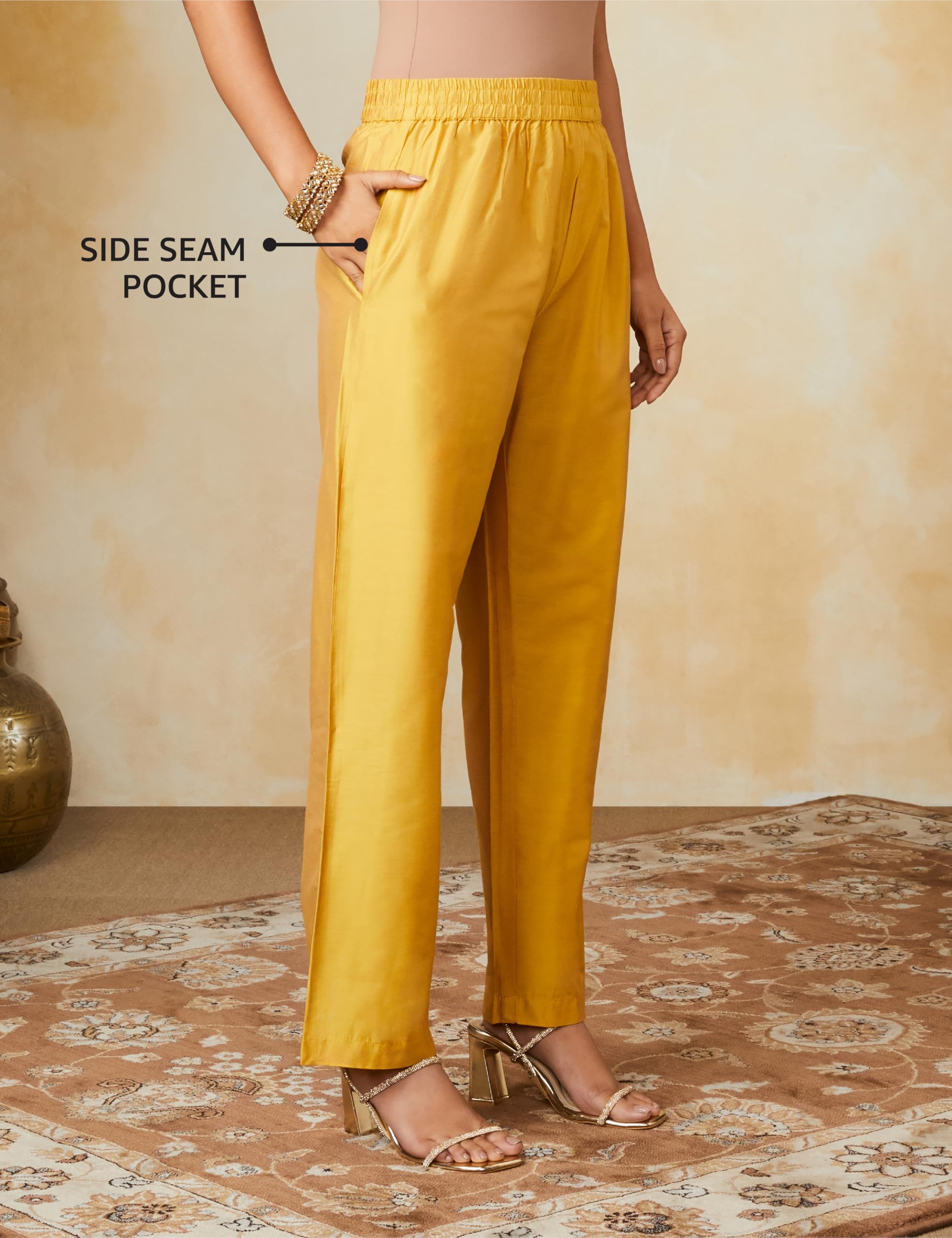 Myx Women's Embroidered Kurta Pant Set with Mesh Dupatta | Viscose,Rayon (AW24-MYX-SKD-VN-02_Mustard_L) - Image 4