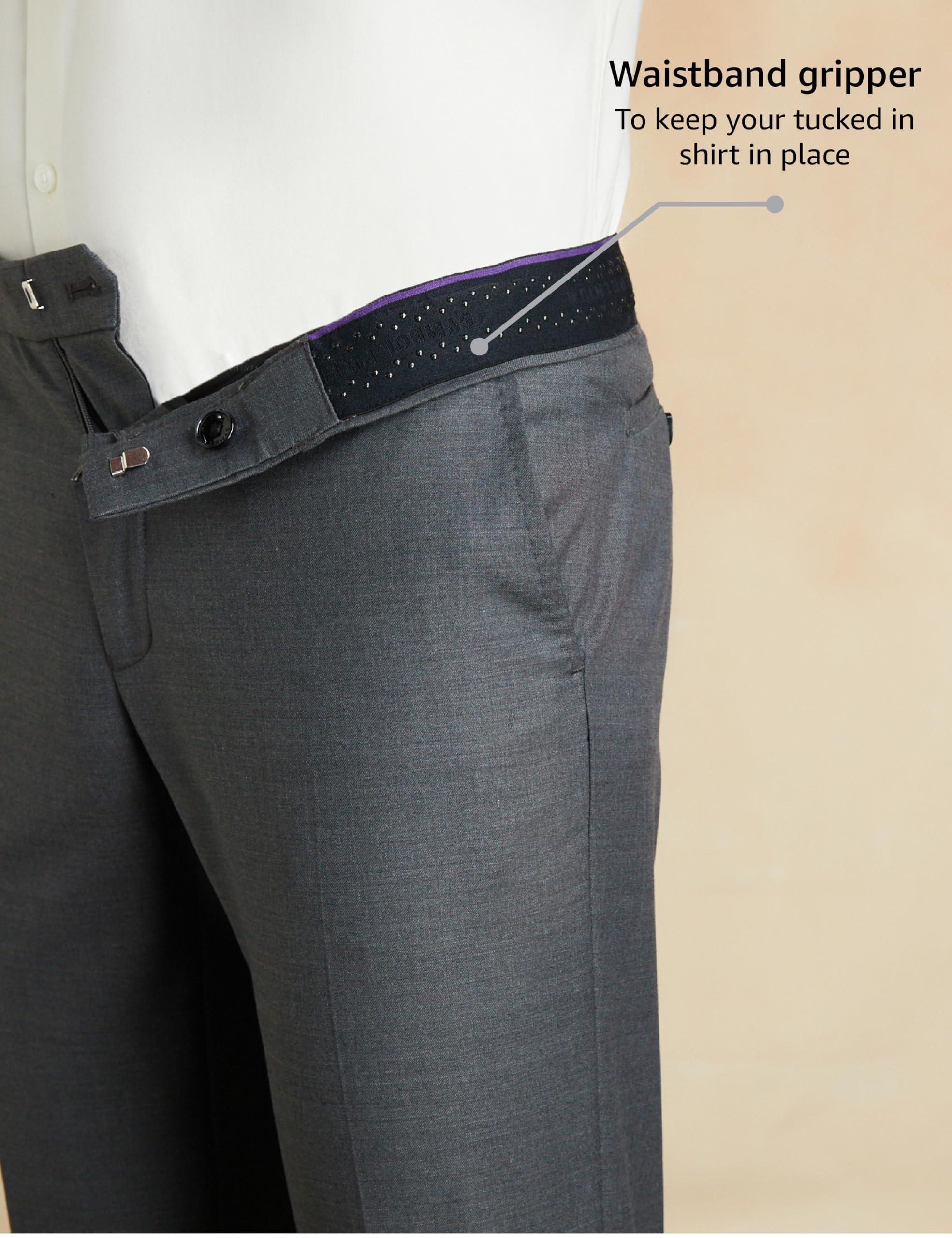 Symbol Premium Men's Mid Rise Slim Fit Formal Pants (Charcoal Grey_30) - Image 4