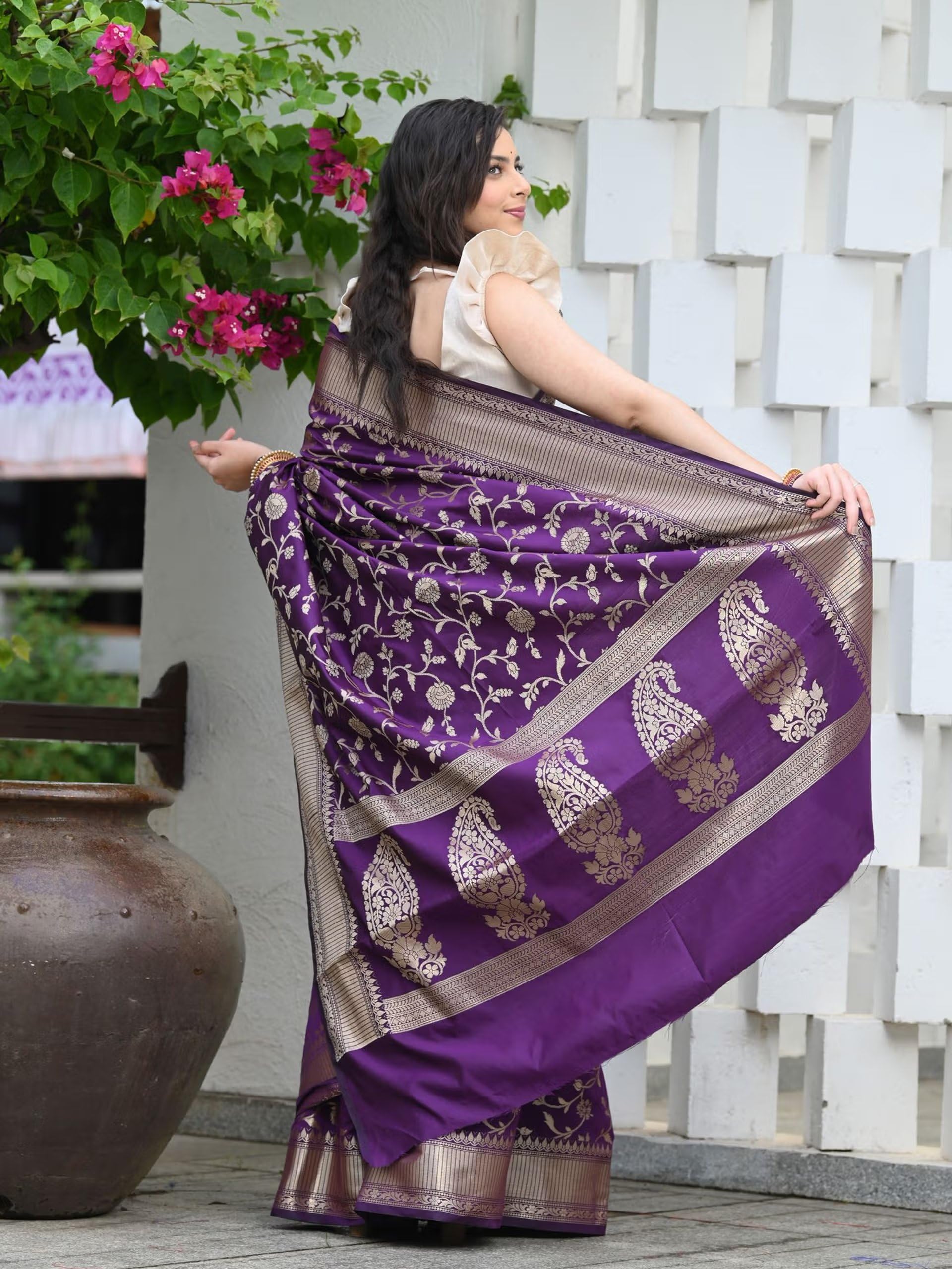 Sugathari Women's Banarasi Saree Pure Kanjivaram Silk Saree Soft new ladies 2023 Design Wear Pattu Sarees Latest Party Sari collections With Blouse Piece for Wedding sadi (SAN PARI-182 PURPLE) - Image 7