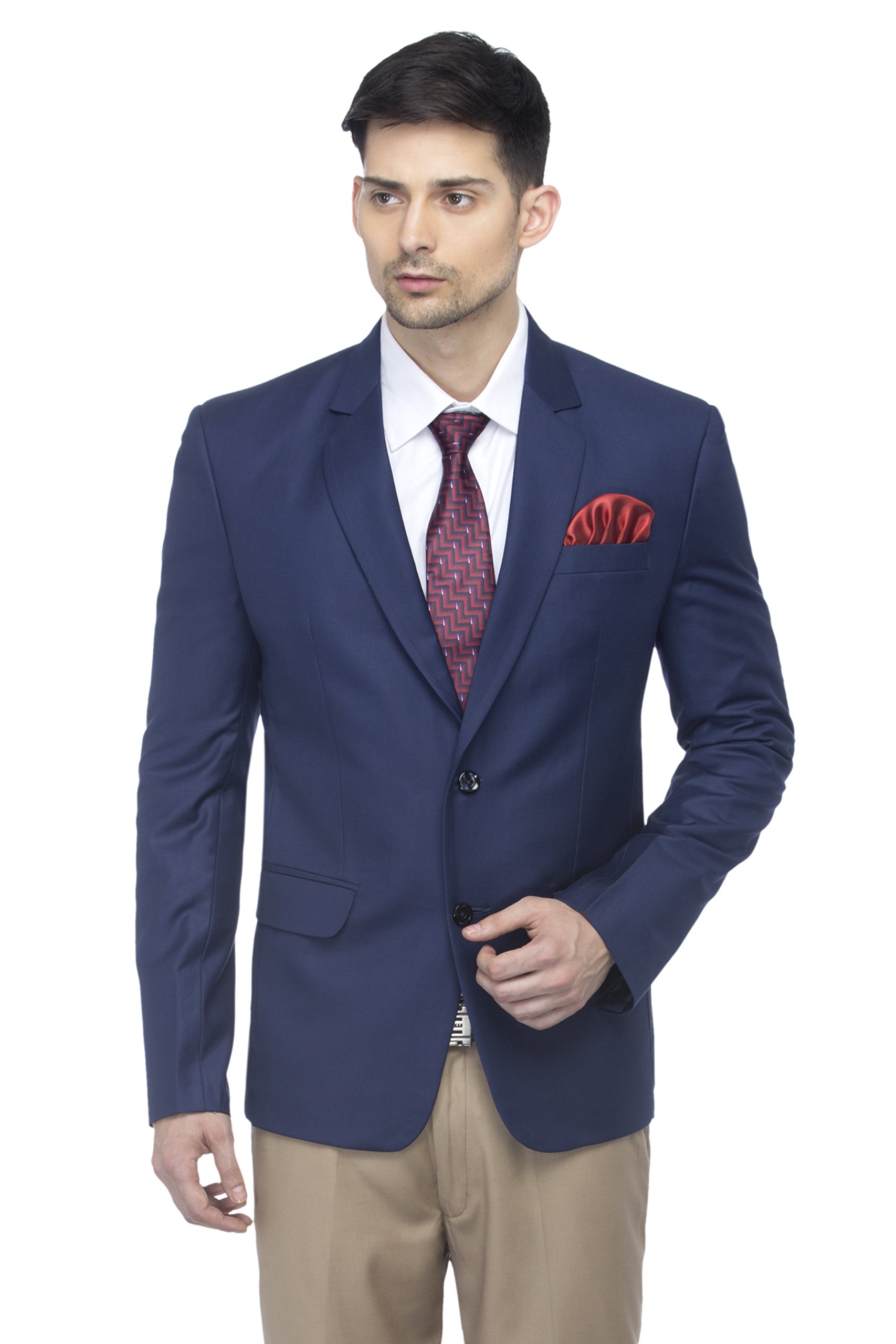 FAVOROSKI Designer Men's Slim Fit Notched Lapel Single Breasted Solid Blazer (Navy Blue, L) - Image 7