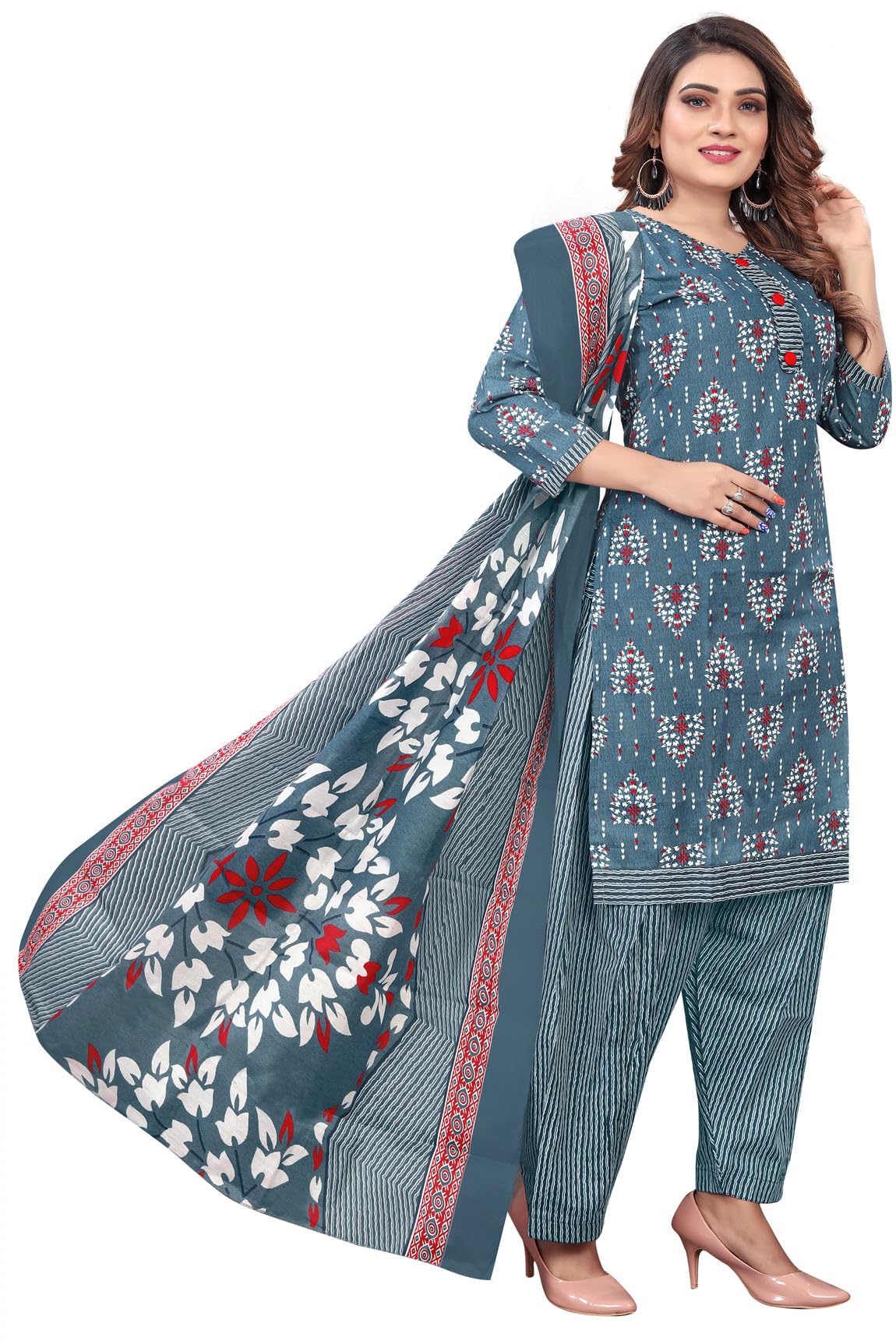Rajnandini Grey & White Cotton Printed Readymade Patiala Salwar Suit (Ready To Wear-Vsmrw5160-X Large, Womens) - Image 6