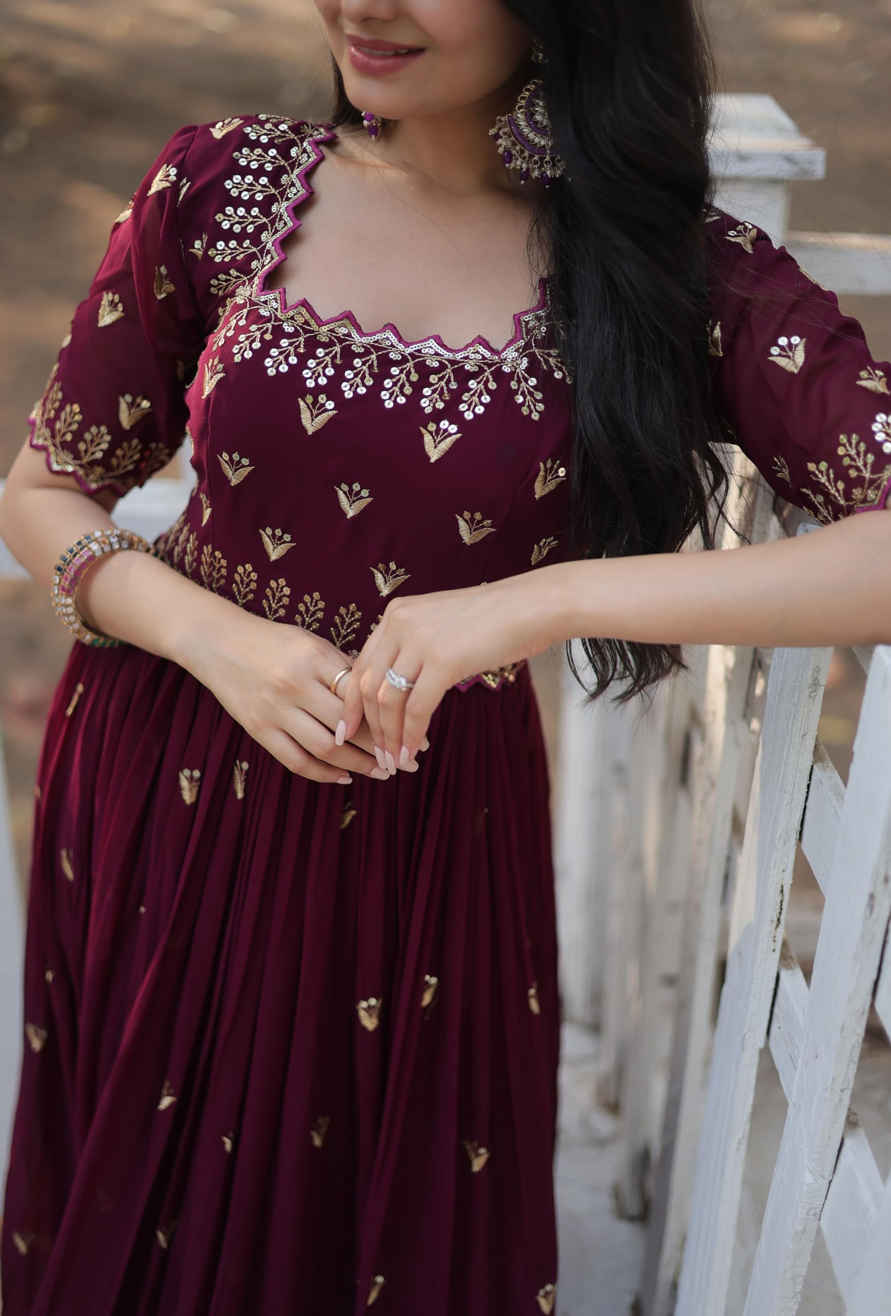 Fashion Basket Women's Georgette Anarkali Gown Maroon - Image 4