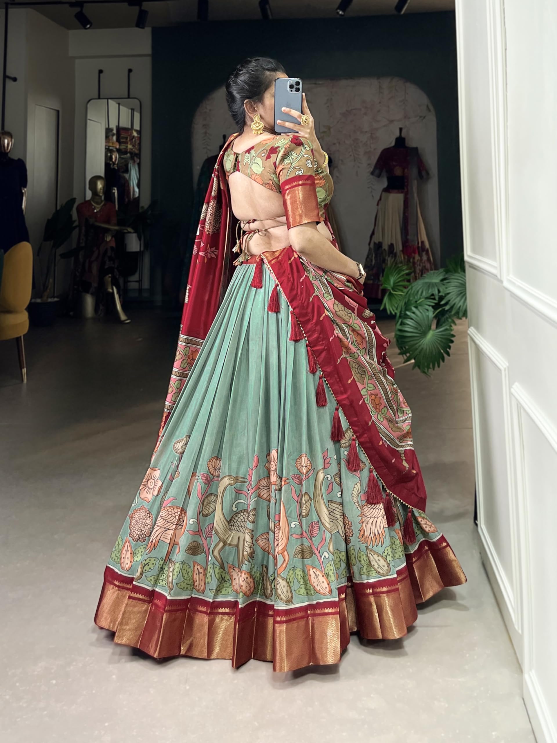 Snazzy Stitch Women Tussar Silk Semi Stitched Wedding Special Foil Work Lehenga Choli For Any Occasion (Pista), Free Size - Image 3